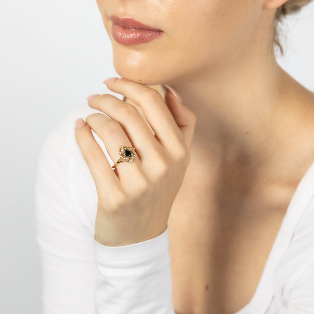 0.65Ct Natural Sapphire & Diamond Ring in 9K Yellow Gold - Elegant Jewelry for Engagement, Wedding & Special Occasions
