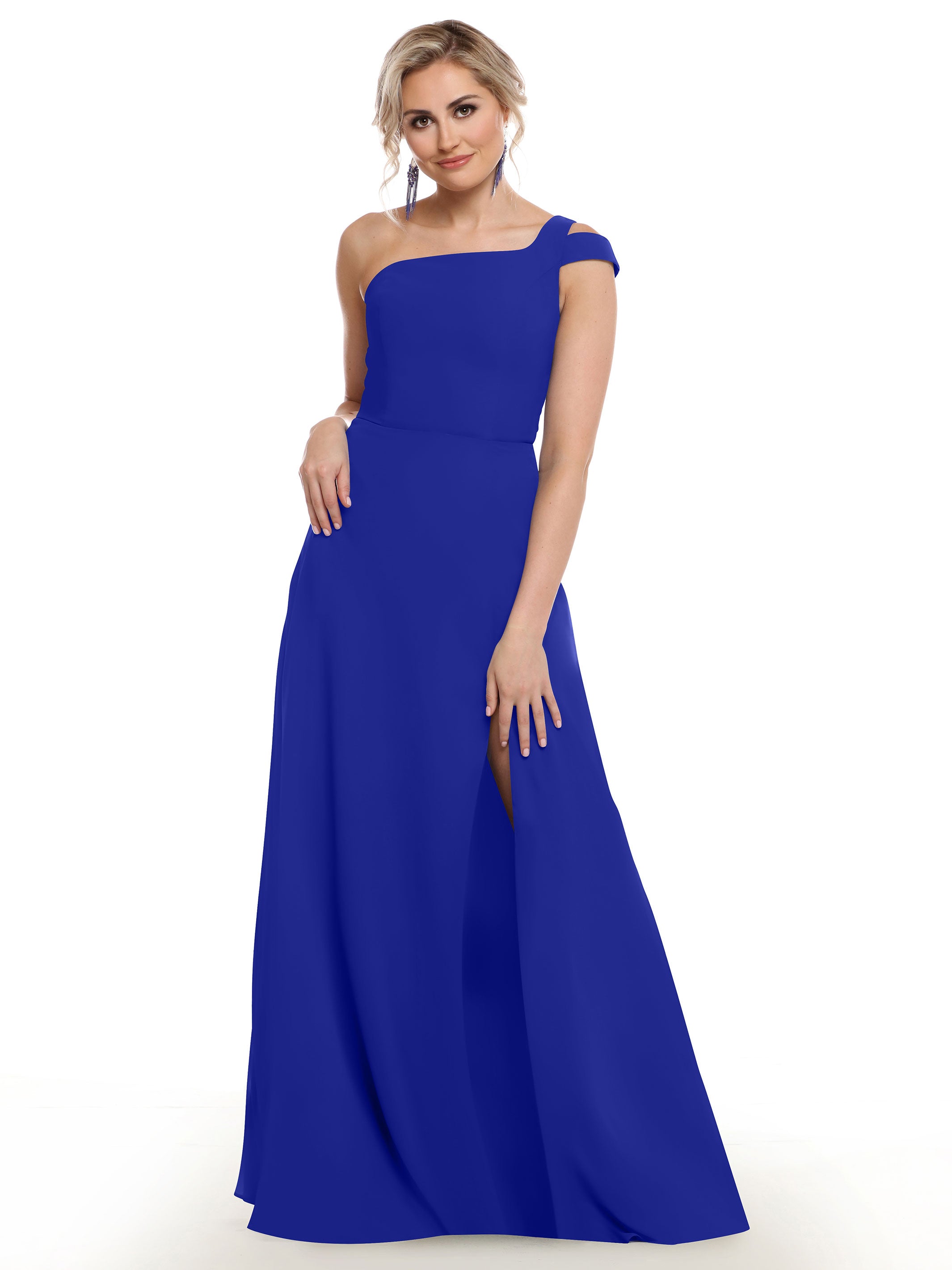 Elegant 80139 Chiffon A-Line One Shoulder Bridesmaid Dress with High Slit - Perfect for Weddings, Prom & Formal Events