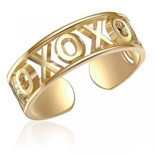 10K Yellow Gold Toe Ring - XOXO Love Design, One Size Fits All, Real 10K Gold Jewelry for Beach, Pool, Summer Outfits & Pedicure Showcase
