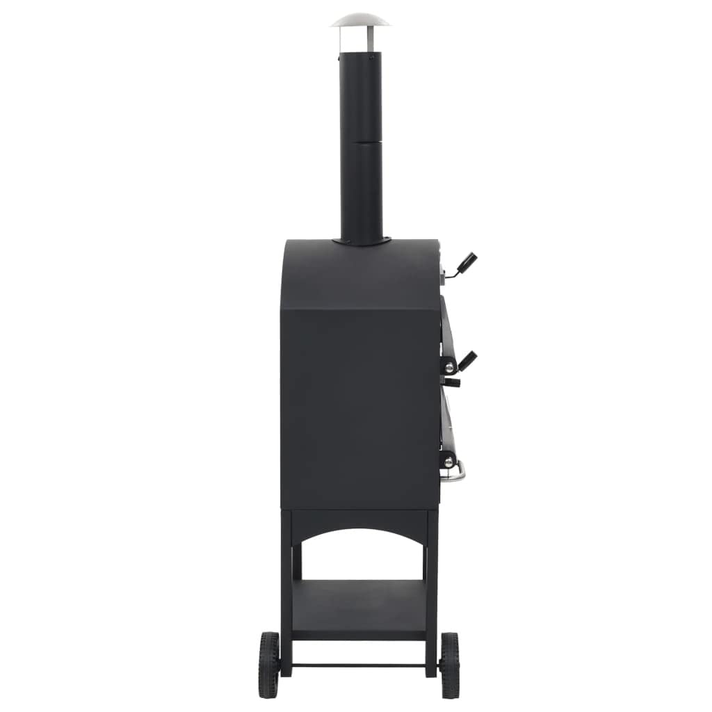 Portable Outdoor Wood Fired Pizza Oven with Steel Grill & Fireclay Stone - Charcoal Burning for Backyard, Camping, Hiking | Heavy Duty Black Freestanding Design (25.6