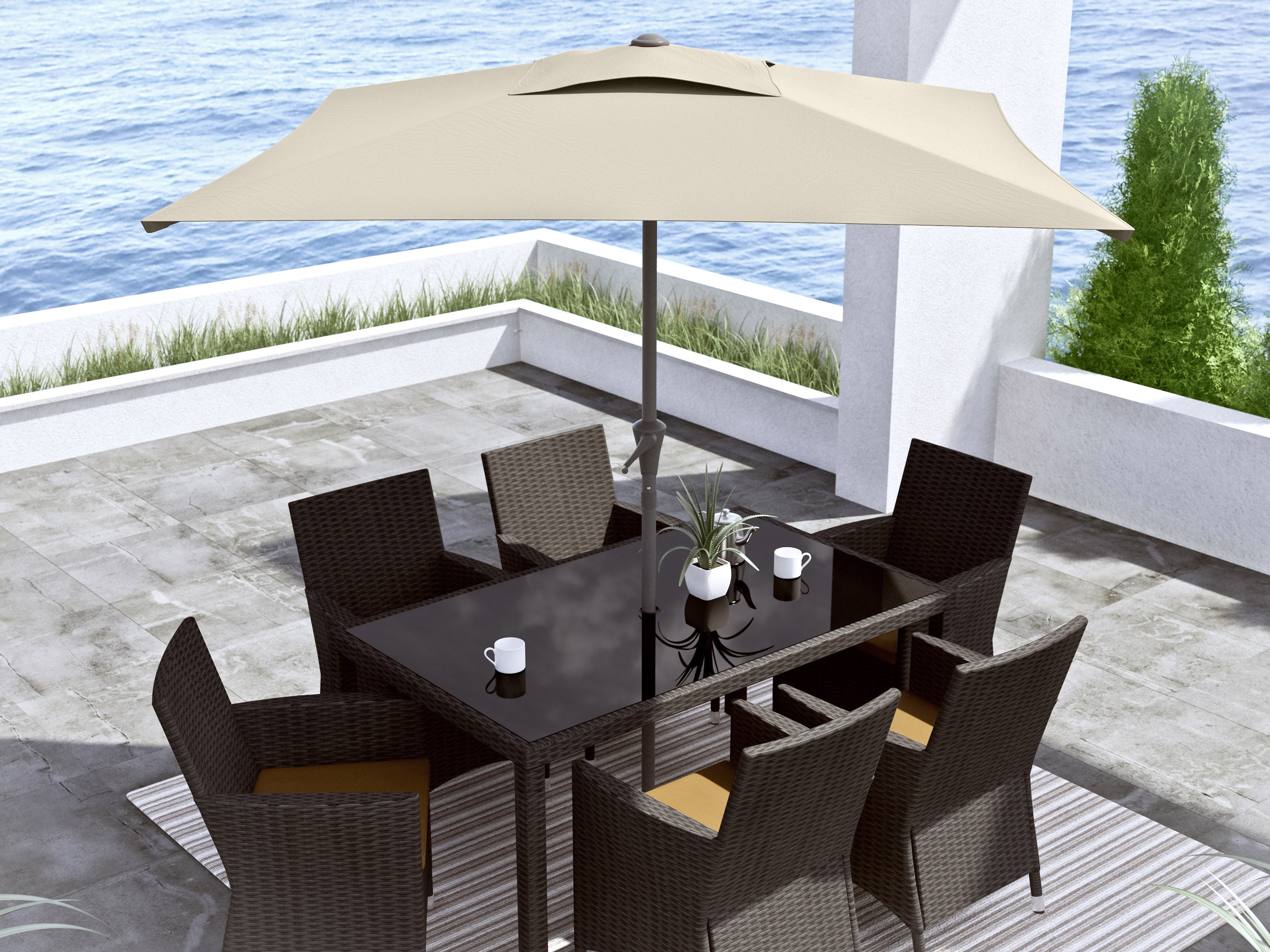 9ft Square Warm White Patio Umbrella - Outdoor Dining, Poolside Lounging, Garden Shade Solution