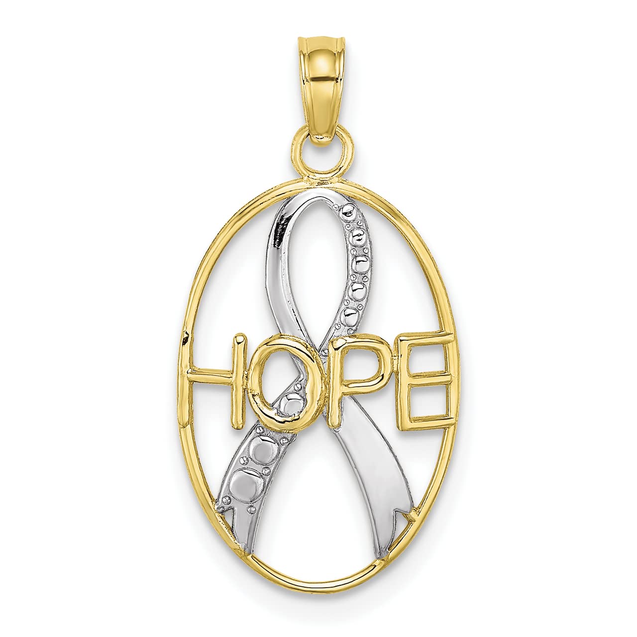 10k Yellow Gold Rhodium-Plated Hope & Awareness Ribbon Pendant - Lex & Lu Elegant Jewelry for Cancer Survivors, Fundraisers & Special Occasions