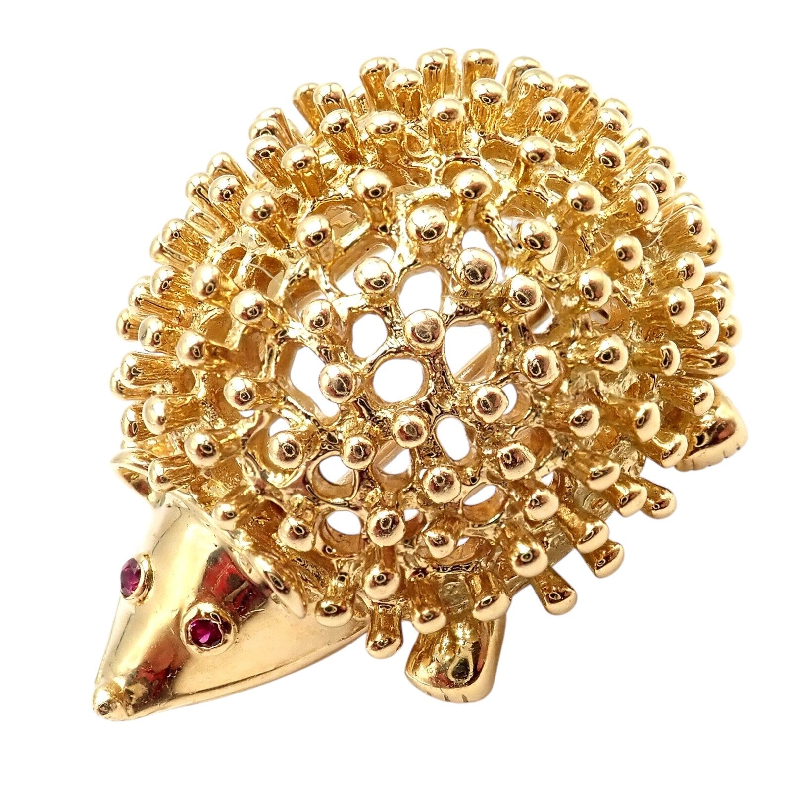 Vintage Tiffany & Co Schlumberger 18k Yellow Gold Hedgehog Ruby Brooch Pin - Luxury Collectible Jewelry for Special Occasions & Gifts