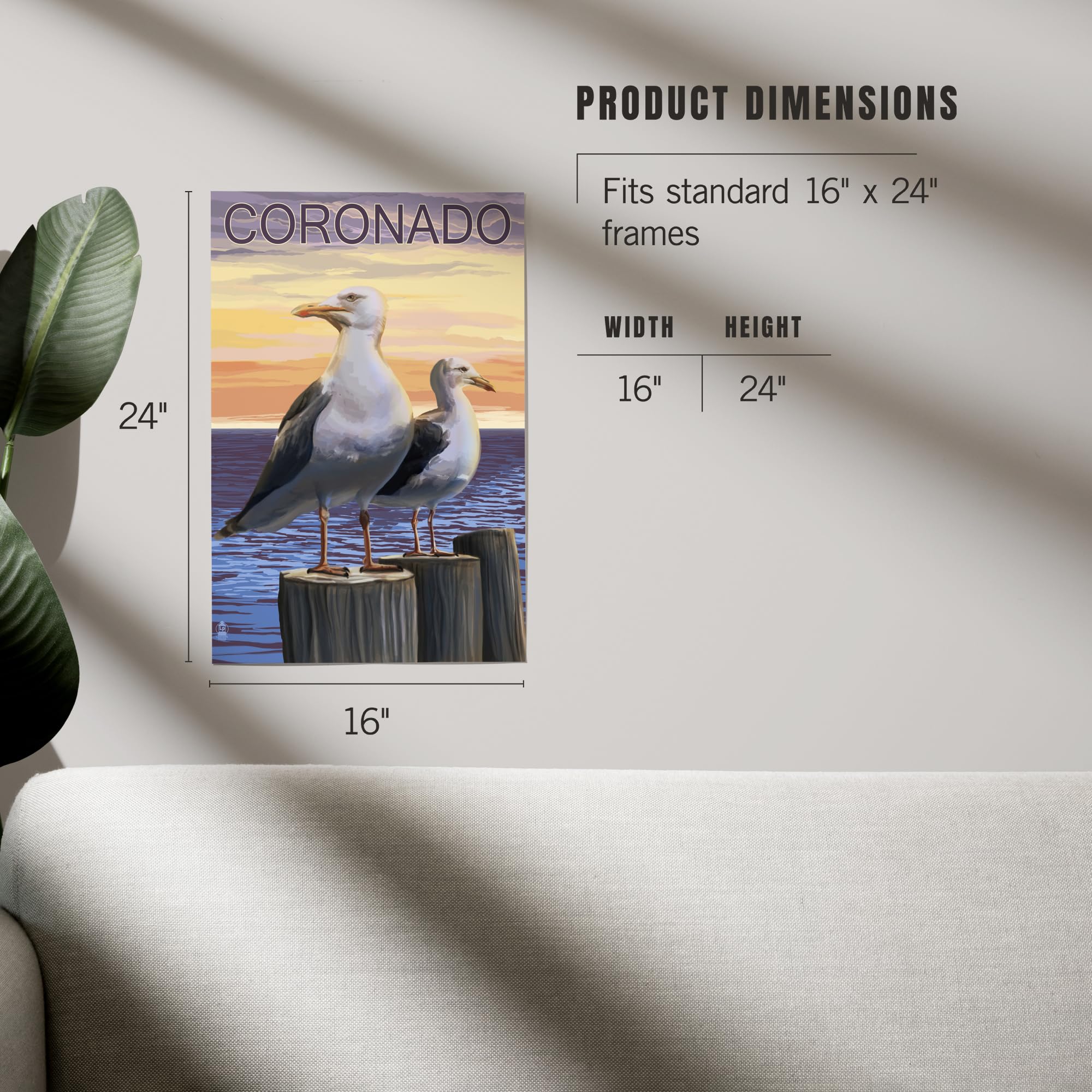 Lantern Press 16x24 Inch Giclee Print - Coronado California Coastal Seagull Artwork | Premium Wall Decor for Living Room, Bedroom & Office