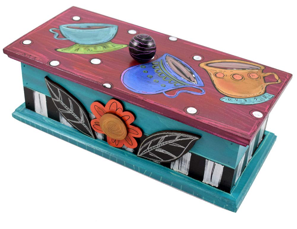 Handmade Wooden Tea Box Organizer - Multicolor Storage for Tea Bags & Accessories (Plum/Teal, 12 Inch) - Perfect for Kitchen Countertop, Pantry & Gift Giving