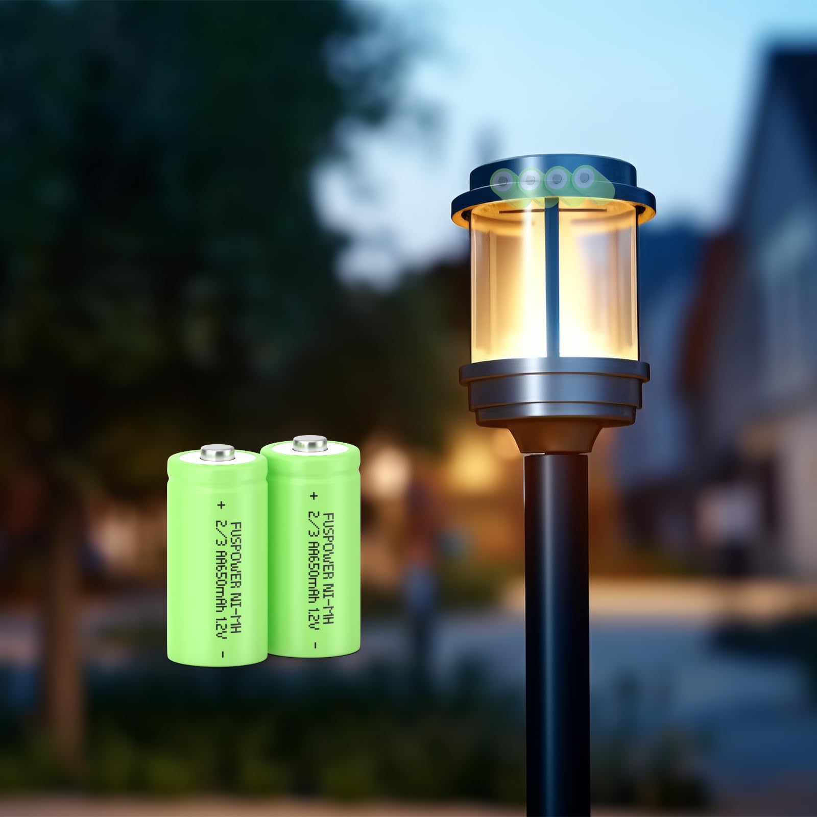 2/3AA NiMH Rechargeable Batteries 1.2V 650mAh Button Top - 4 Pack for Solar Garden Lights, Pathway Lighting, Outdoor Decor (Not AA/AAA) - Perfect for Eco-Friendly Landscape Illumination