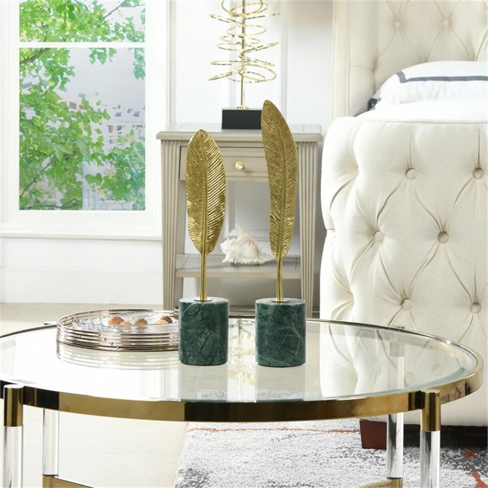 Jennifer Taylor Home Flight Feathers Decorative Object - Gold, Copper & Green Marble Accent Piece for Living Room, Bedroom or Office Decor