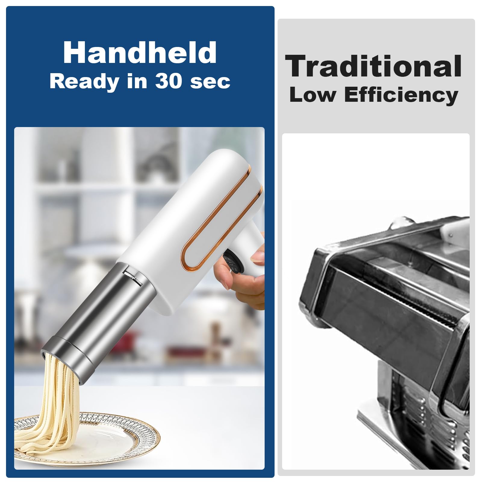 Electric Pasta Maker Machine - Cordless Handheld Noodle Maker with 3 Moulds & Cutter for Homemade Spaghetti, Fettuccine, Lasagna | Perfect for Italian Cooking, Family Dinners & Restaurant Use