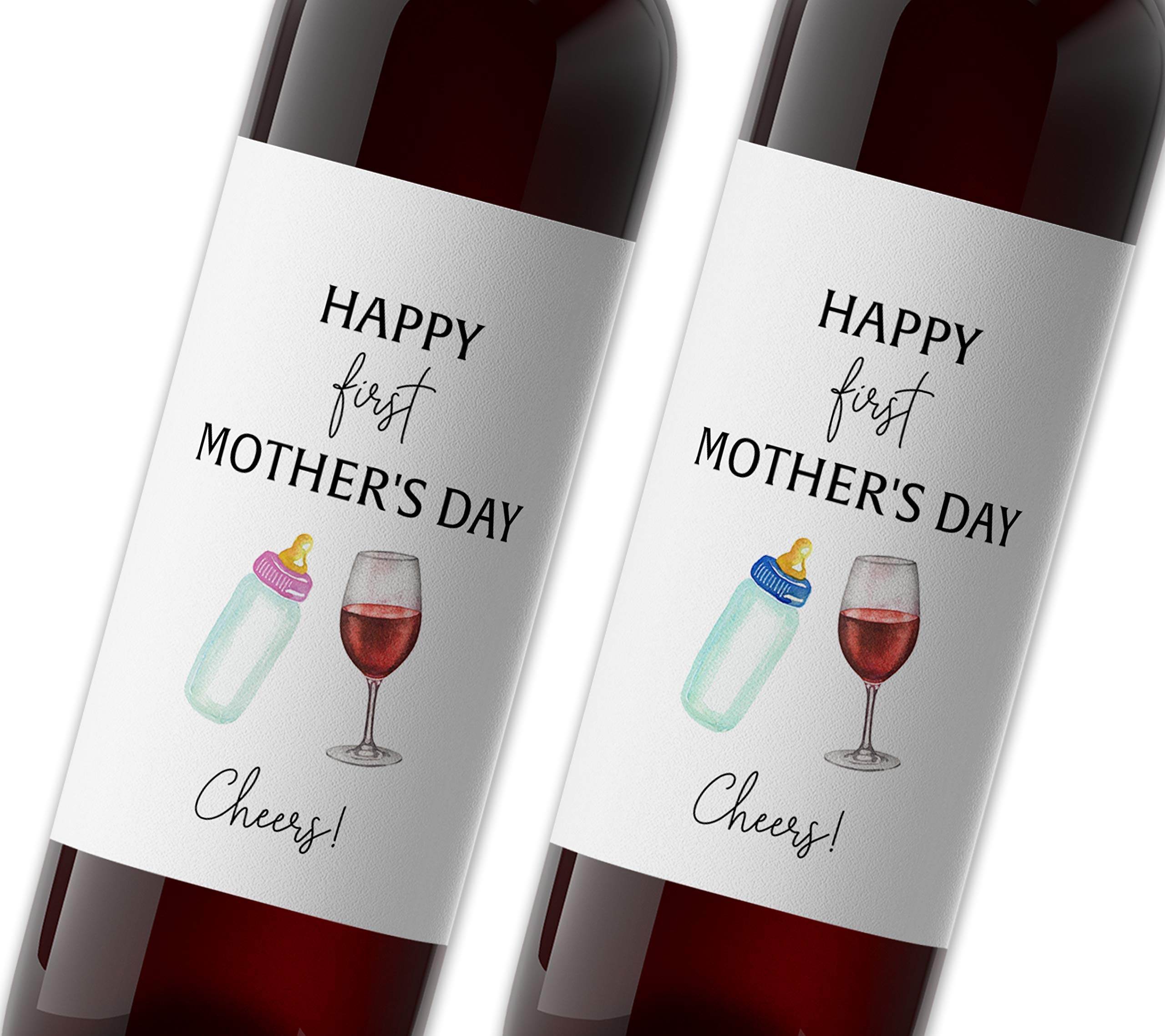 Personalized First Mother's Day Wine Bottle Labels - Funny & Cute Custom Wine Glass & Baby Bottle Stickers - Unique Waterproof Gift for Mom from Baby or Dad - Perfect for Celebrations, Baby Showers & Special Moments (A201-MD1)