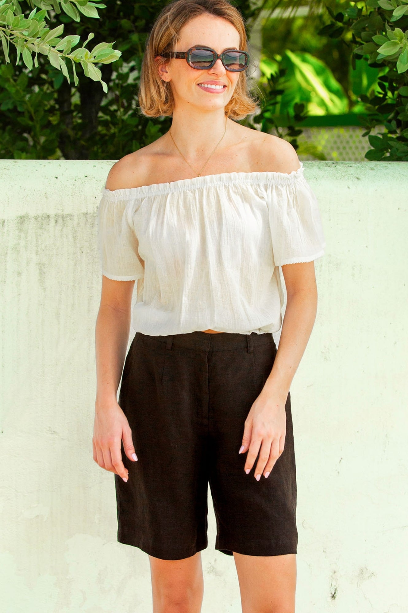 Alexandra Women's Long Linen Shorts - Comfortable High Waist Summer Shorts in Black | Perfect for Beach, Vacation & Casual Outings