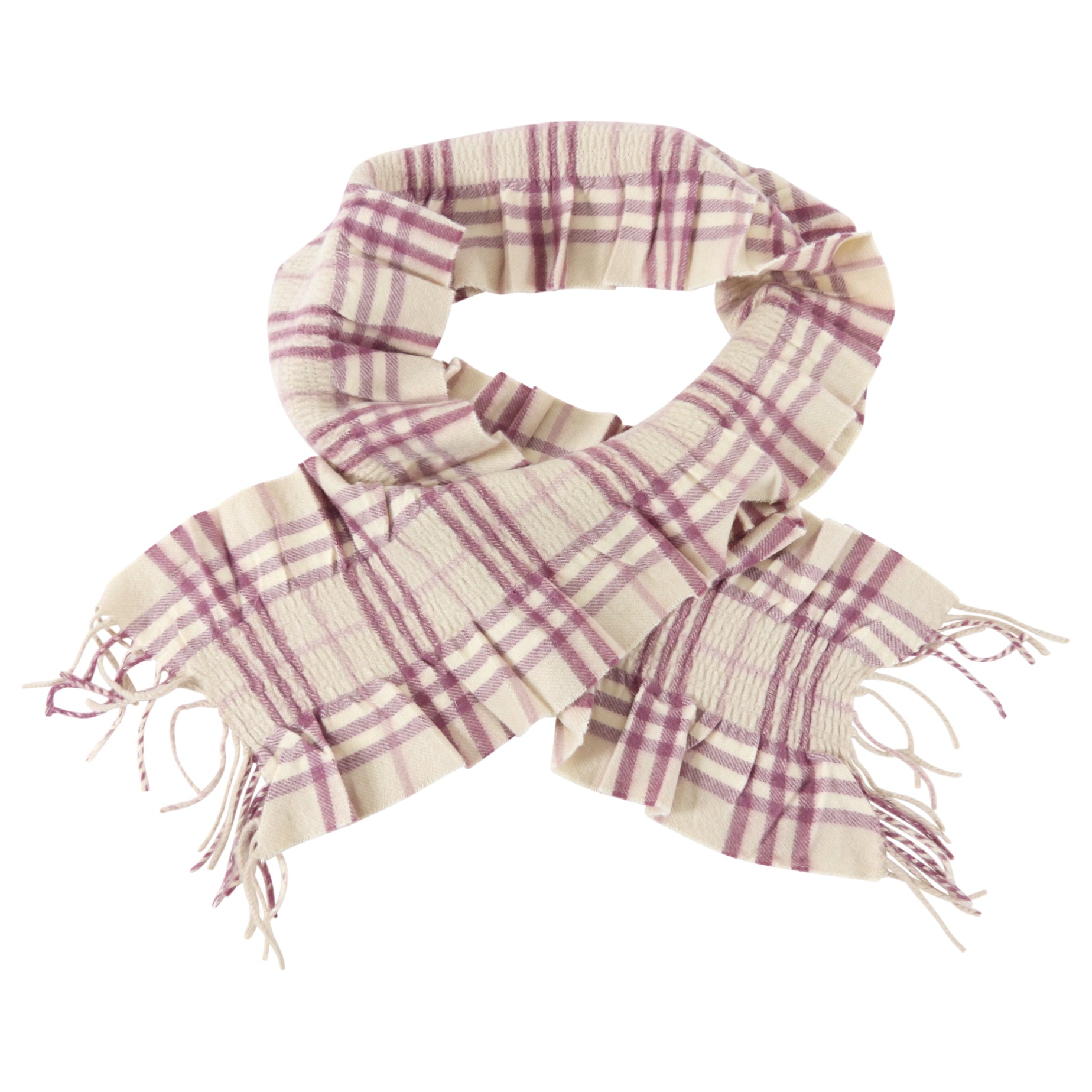 Burberry Cream and Magenta Cashmere Long Check Scarf - Luxury Winter Accessory for Women & Men - Perfect for Cold Weather, Office & Travel
