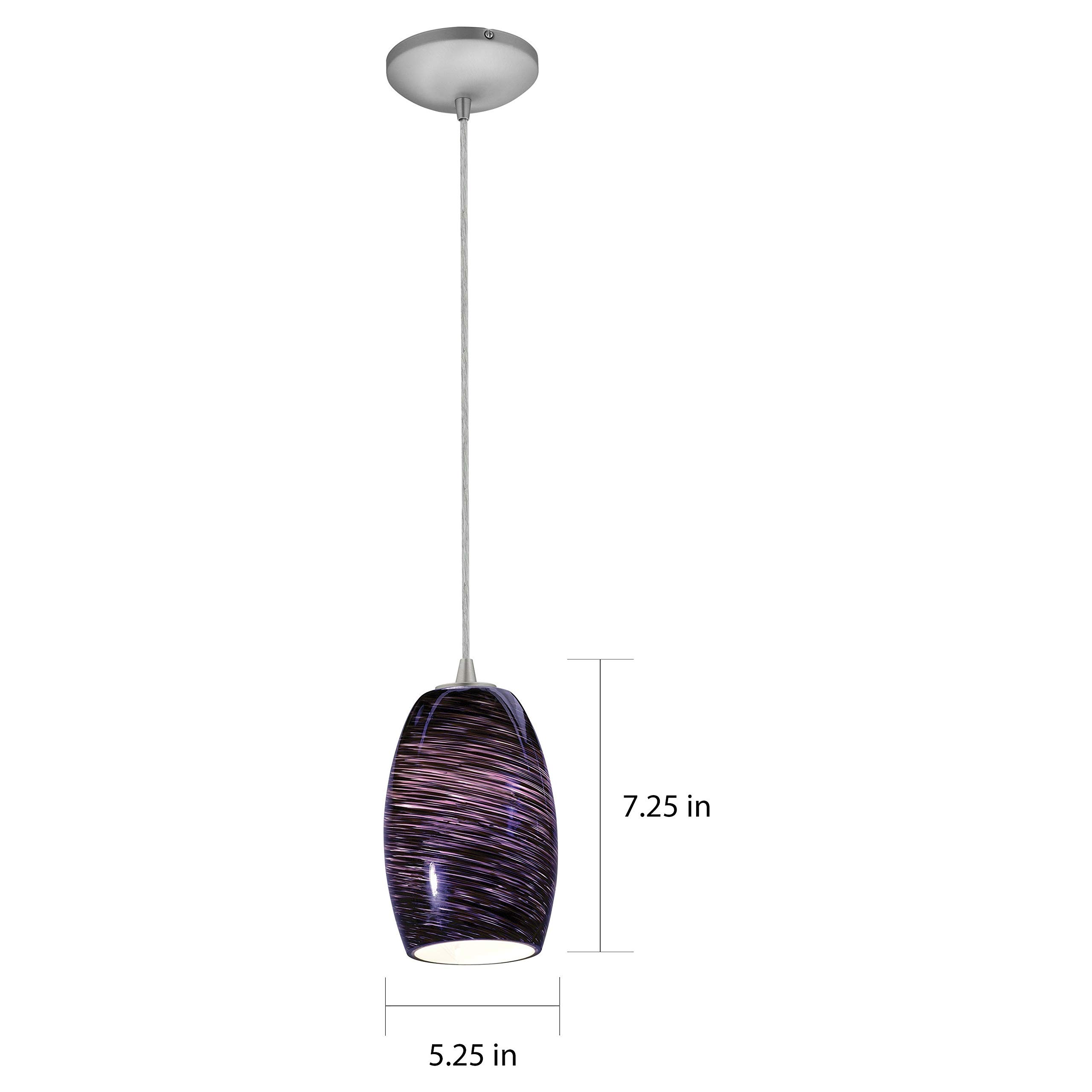 Chianti Glass Pendant Light - 1-Light Brushed Steel Ceiling Fixture with Purple Swirl Glass Shade & Cord - Modern Dining Room Lighting for Kitchen Island, Bar Counter, or Entryway