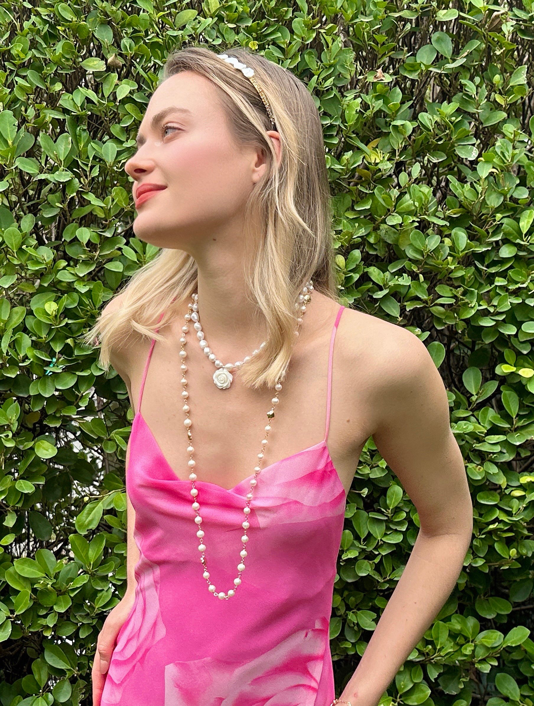 Elegant Freshwater Pearl Choker Necklace with Rose Pendant - Perfect for Weddings, Date Nights & Special Occasions | LN062