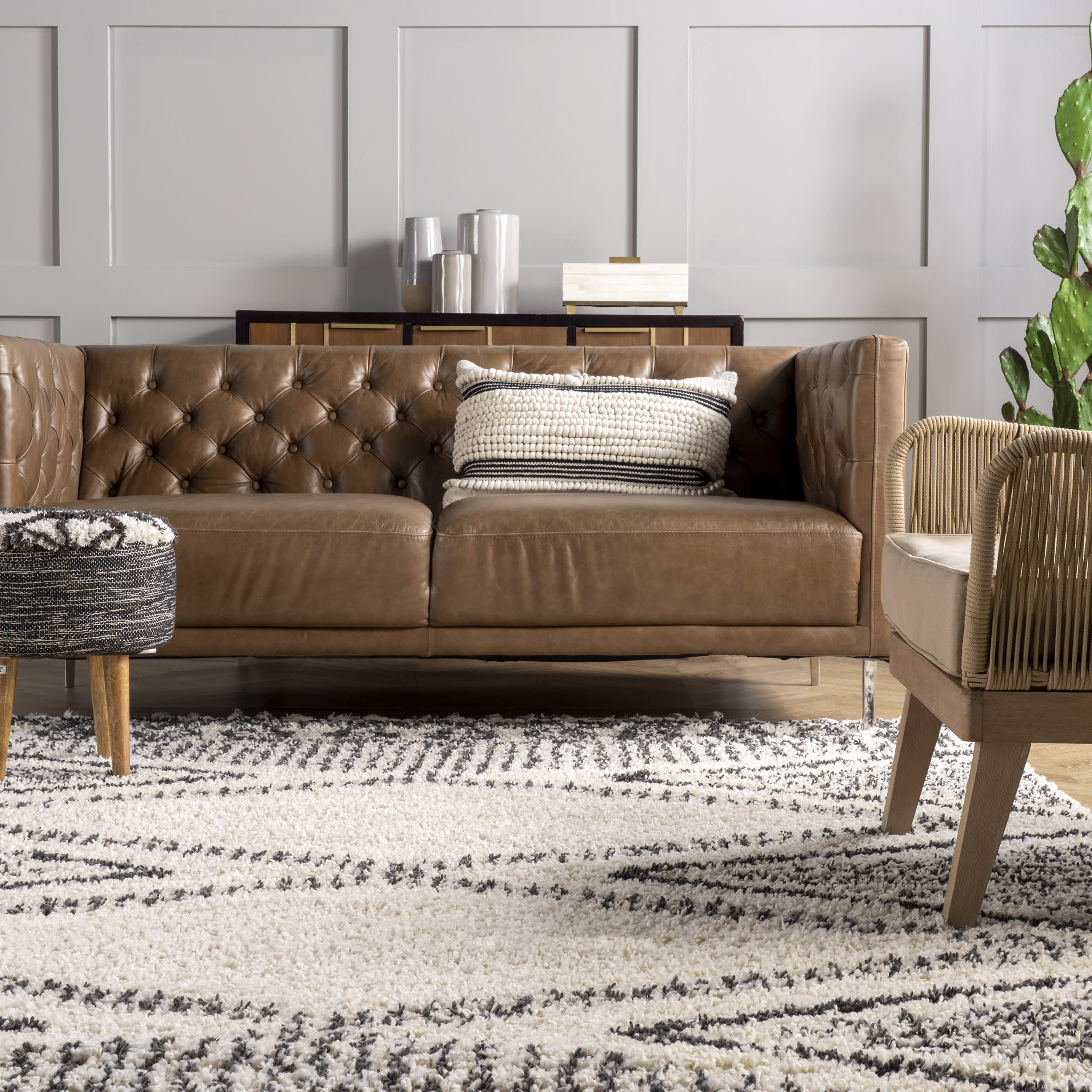 Luxury Diamond Lattice Tassel Area Rug - Soft Plush Off White Bohemian Style Carpet for Living Room, Bedroom & Nursery Decor | Home Decor & Interior Design Essential