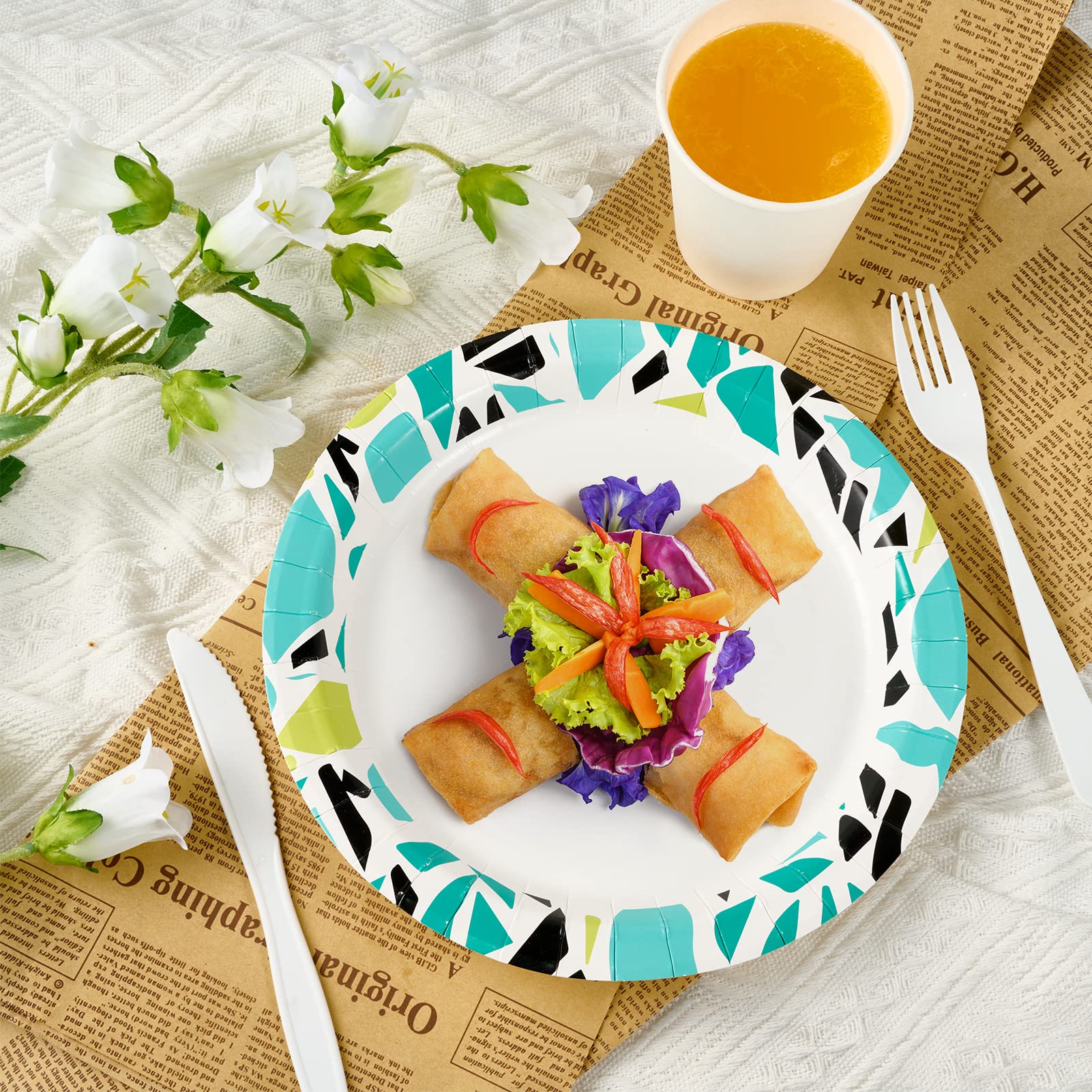 FOCUSLINE 360 Pack 8.375 Inch Disposable Paper Plates - Soak Proof & Cut Proof Bulk Party Plates for Birthday, BBQ, Picnic, Camping & Family Gatherings - Durable Eco-Friendly Dinnerware for Outdoor Events & Everyday Use