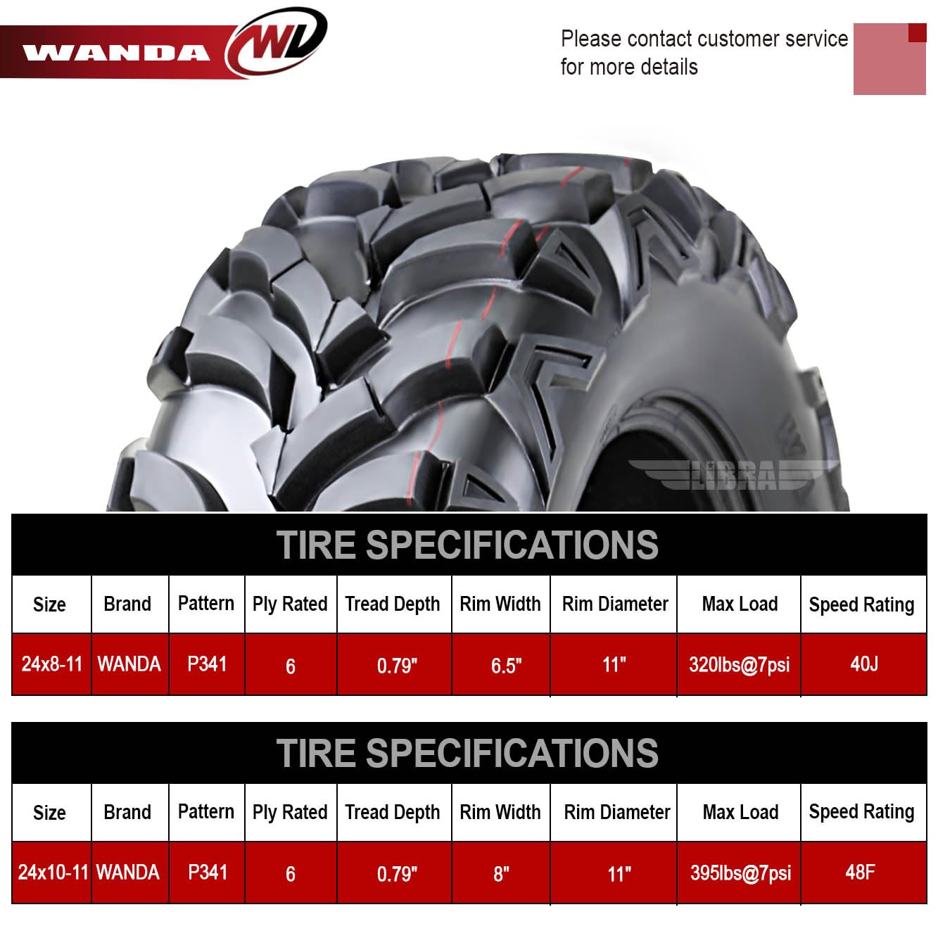 Premium WANDA Solid Mud ATV Tires 24x8x11 & 24x10x11 - Heavy Duty All-Terrain Tires for 2004 Kawasaki Bayou 300 - Perfect for Off-Road, Mudding, and Trail Riding Adventures