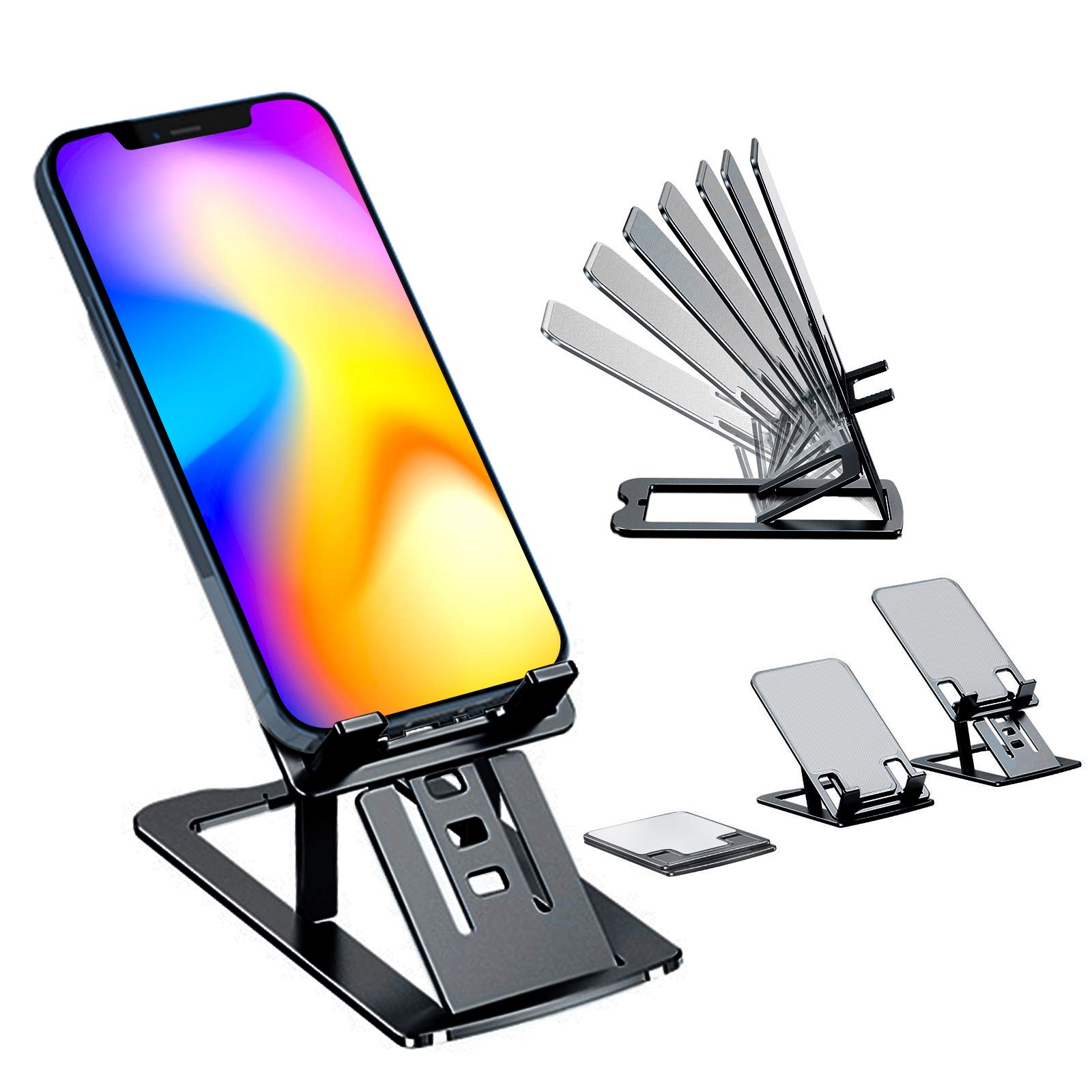 Bimawen Foldable Aluminum Alloy Phone Stand - Ultra Slim & Lightweight Cell Phone Holder for Desk, Compatible with iPhone, Samsung & Tablets 3