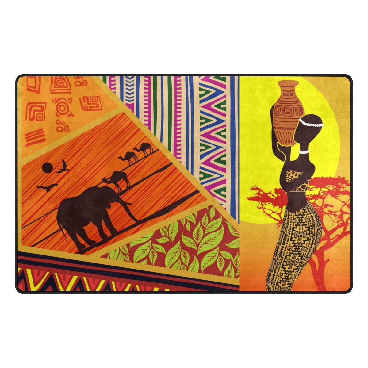 African Tribal Ethnic Area Rug with Animal Print - Soft Washable Non-Slip Carpet 6.6x5.3ft for Living Room, Bedroom, Kitchen - Perfect for Boho Decor & Cozy Home Office Flooring