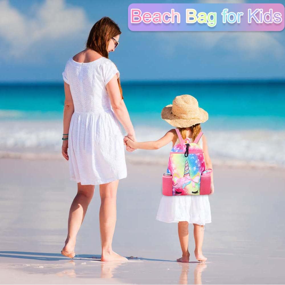 RHCPFOVR Unicorn Drawstring Backpack for Kids - Waterproof Lightweight Sports Gym Bag for Girls with 2 Bottle Holders | Perfect for Beach, Pool, School & Travel