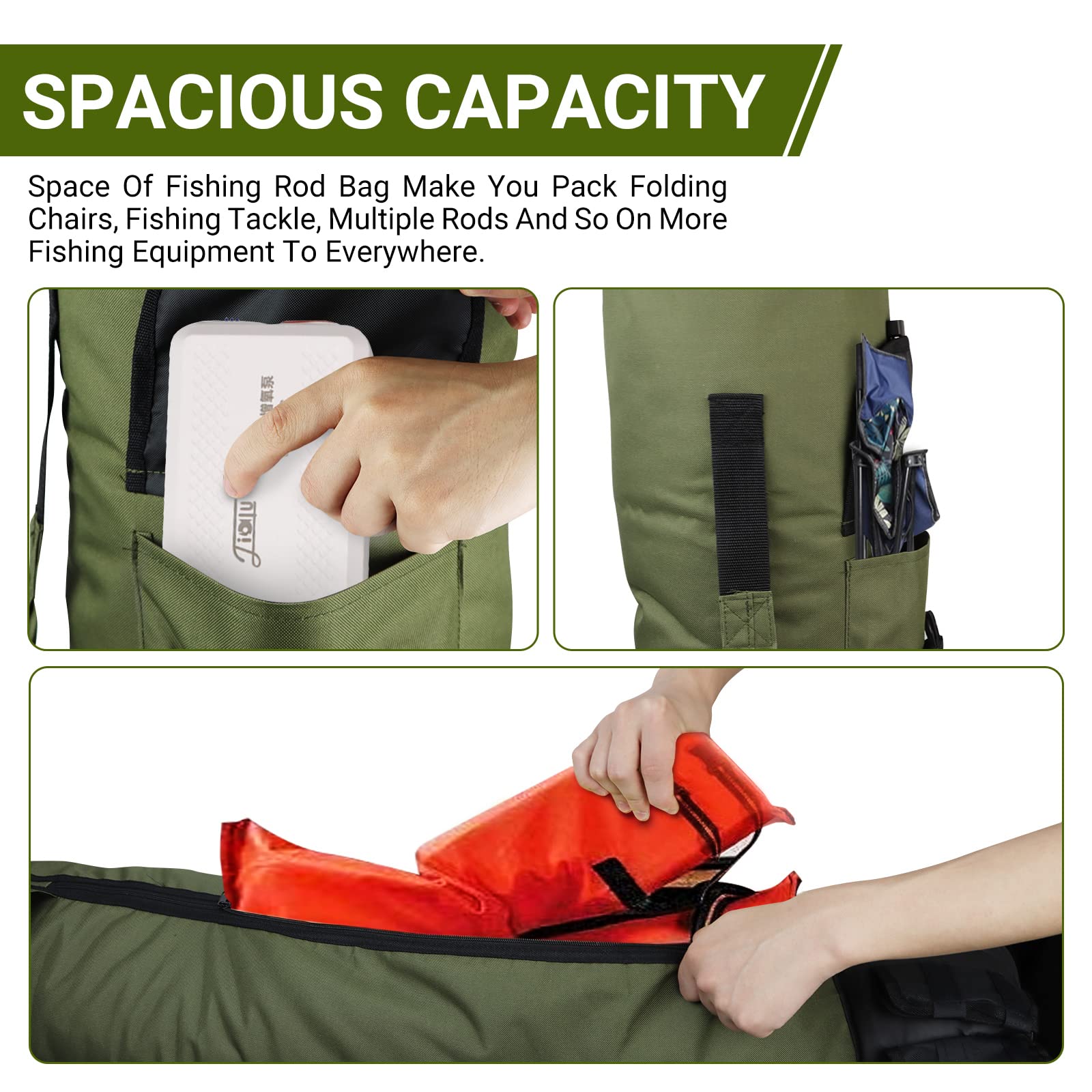 **FOUUAAOOU Fishing Rod Bag - Durable Folding Oxford Fabric Fishing Pole Case, Portable Fishing Gear for Men - Ideal for Travel, Storage & Fishing Gifts (Green)**