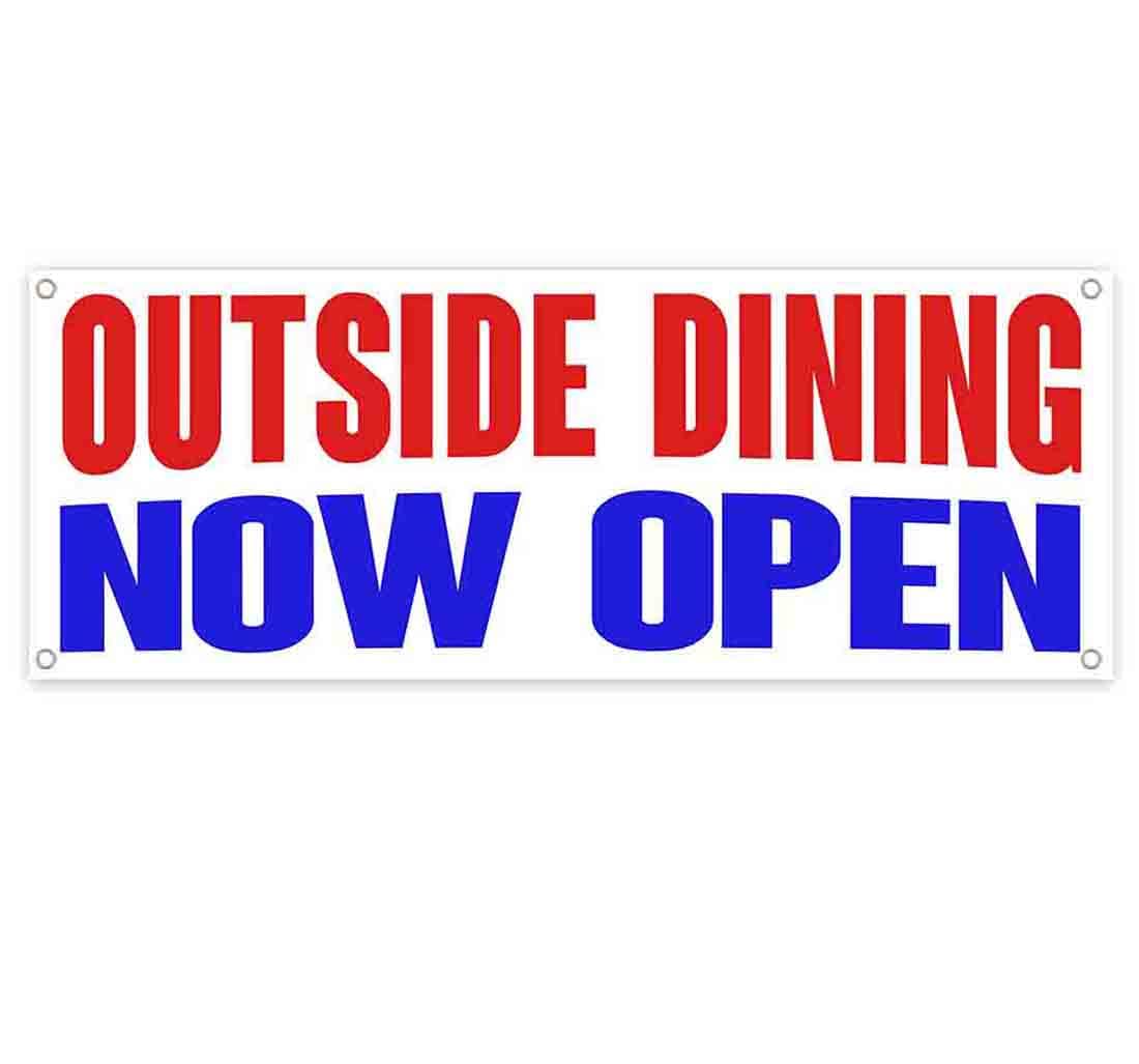 Outdoor Dining Now Open Banner - 13 oz Heavy-Duty Vinyl Sign with Metal Grommets | Weatherproof Single-Sided Restaurant Sign | Perfect for Patio, Cafe & Business Reopening Announcements