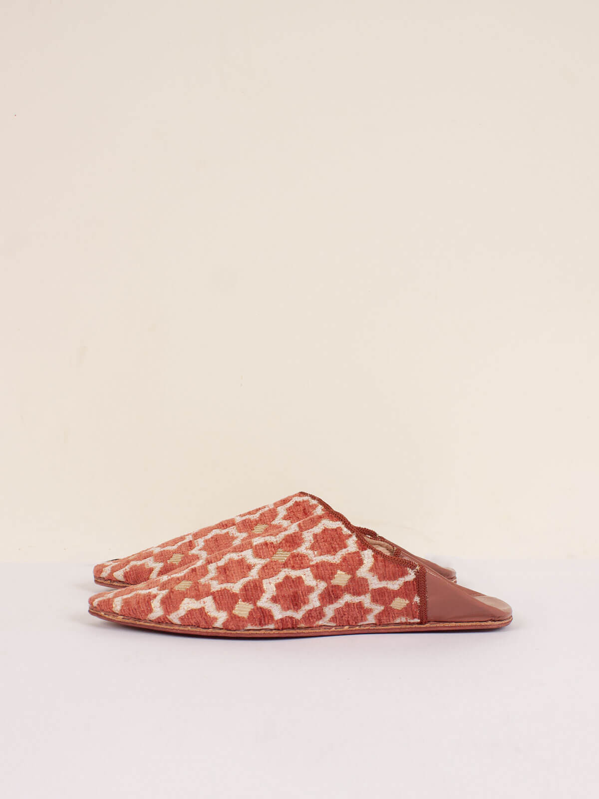 Moroccan Star Brocade Pointed Babouche Slippers - Handmade Leather Terracotta Shoes | Perfect for Home, Lounge & Boho Fashion