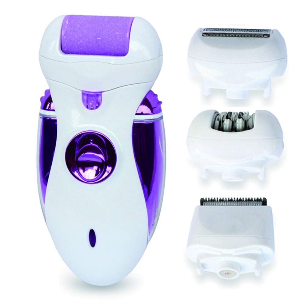 4-in-1 Electric Epilator & Foot Grinder - Painless Hair Removal System for Women & Men (Purple) | Smooth Skin at Home, Travel & Spa