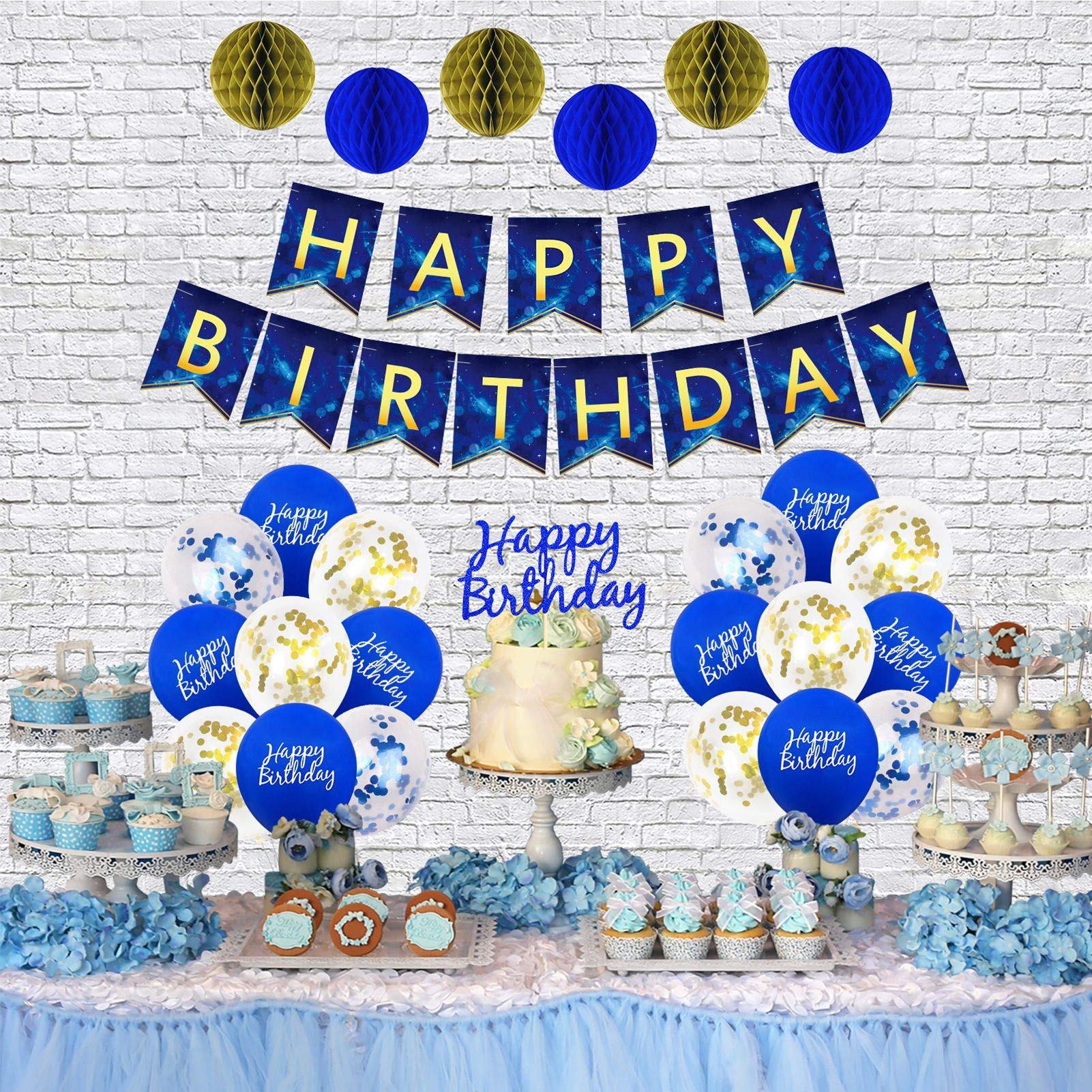 Blue Birthday Party Decorations for Men & Boys - Happy Birthday Banner, Balloons & Supplies for Kids Birthday Celebration | Perfect for Indoor & Outdoor Birthday Parties, Baby Showers & Special Events