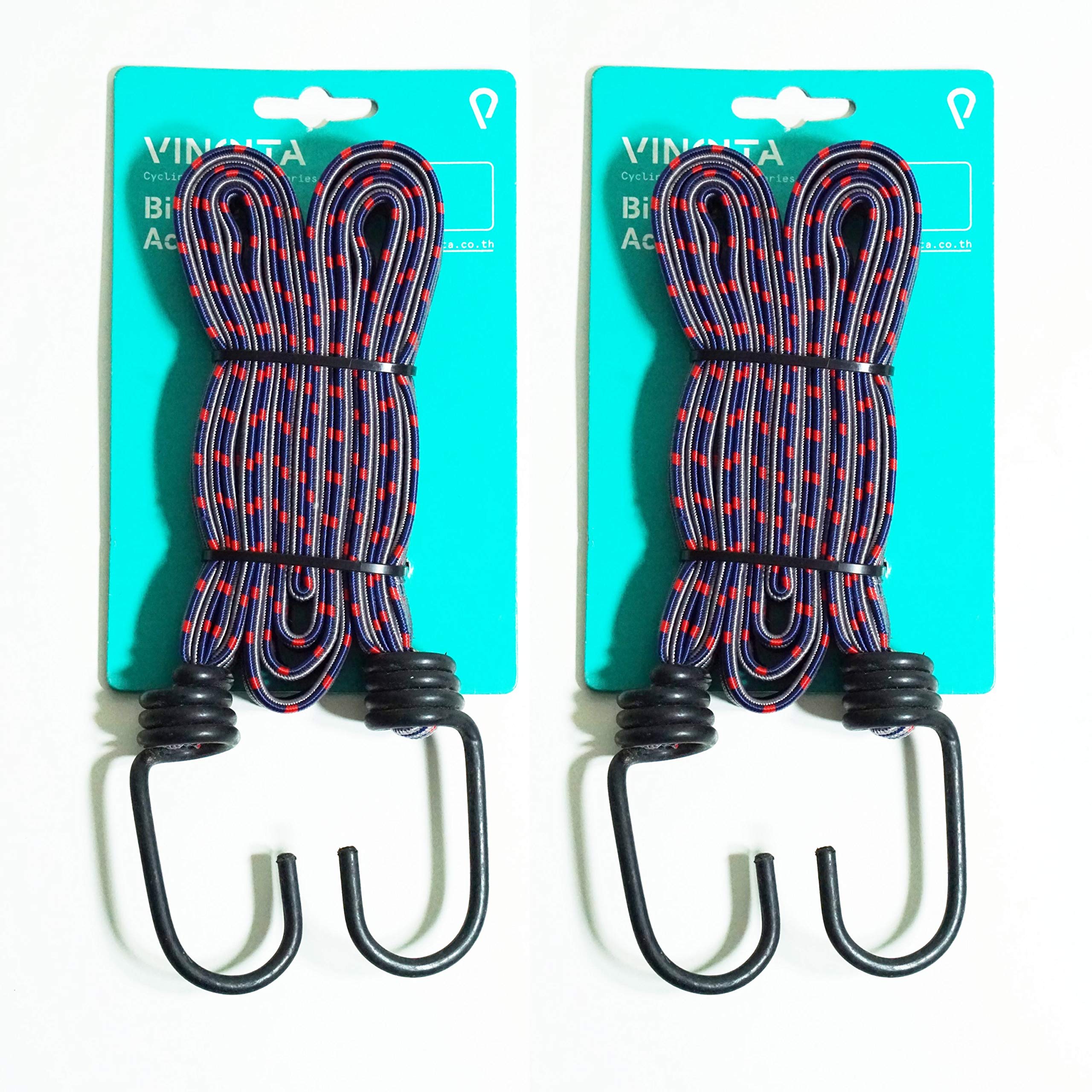 Vincita 4-in-1 Bike Bungee Cords with Heavy-Duty Metal Hooks - 2 Pack Elastic Straps for Bicycle Cargo Rack (0.6