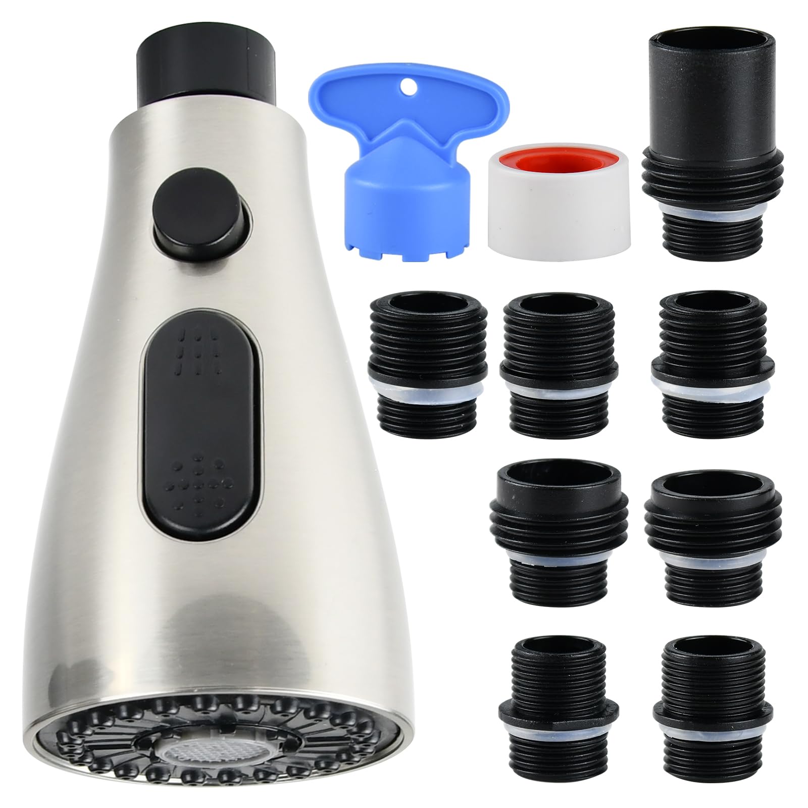Replacement Kitchen Faucet Head - 3 Spray, Brushed Nickel for Pull Out Sink Faucets - Perfect for Home Kitchen Upgrade
