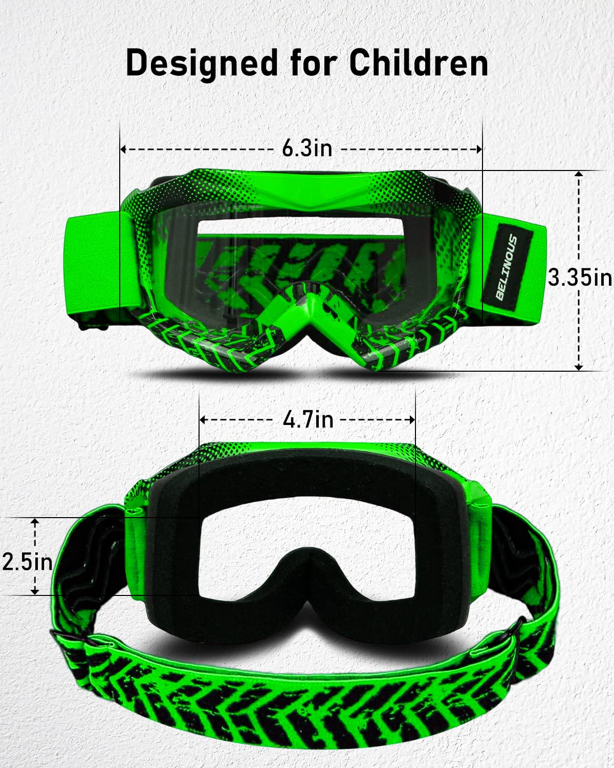 BELINOUS Kids ATV Goggles for Dirt Bike & Motorcross MX - Youth Motorcycle Goggles with Soft Strap for Ages 3-12 | Perfect for Off-Road Riding, Trail Adventures & Motocross Racing