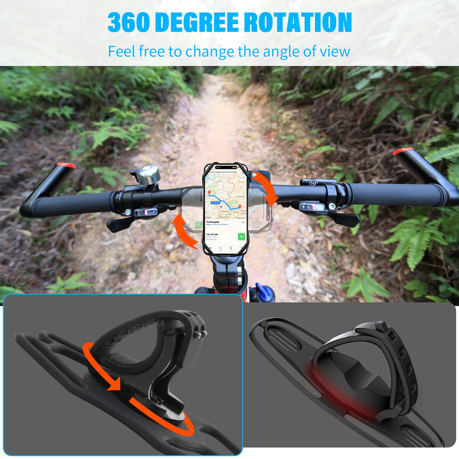 Focenat Adjustable Bike Phone Mount - Universal Silicone Motorcycle & Bicycle Phone Holder for iPhone & Android - Perfect for Cycling, Commuting & Outdoor Adventures