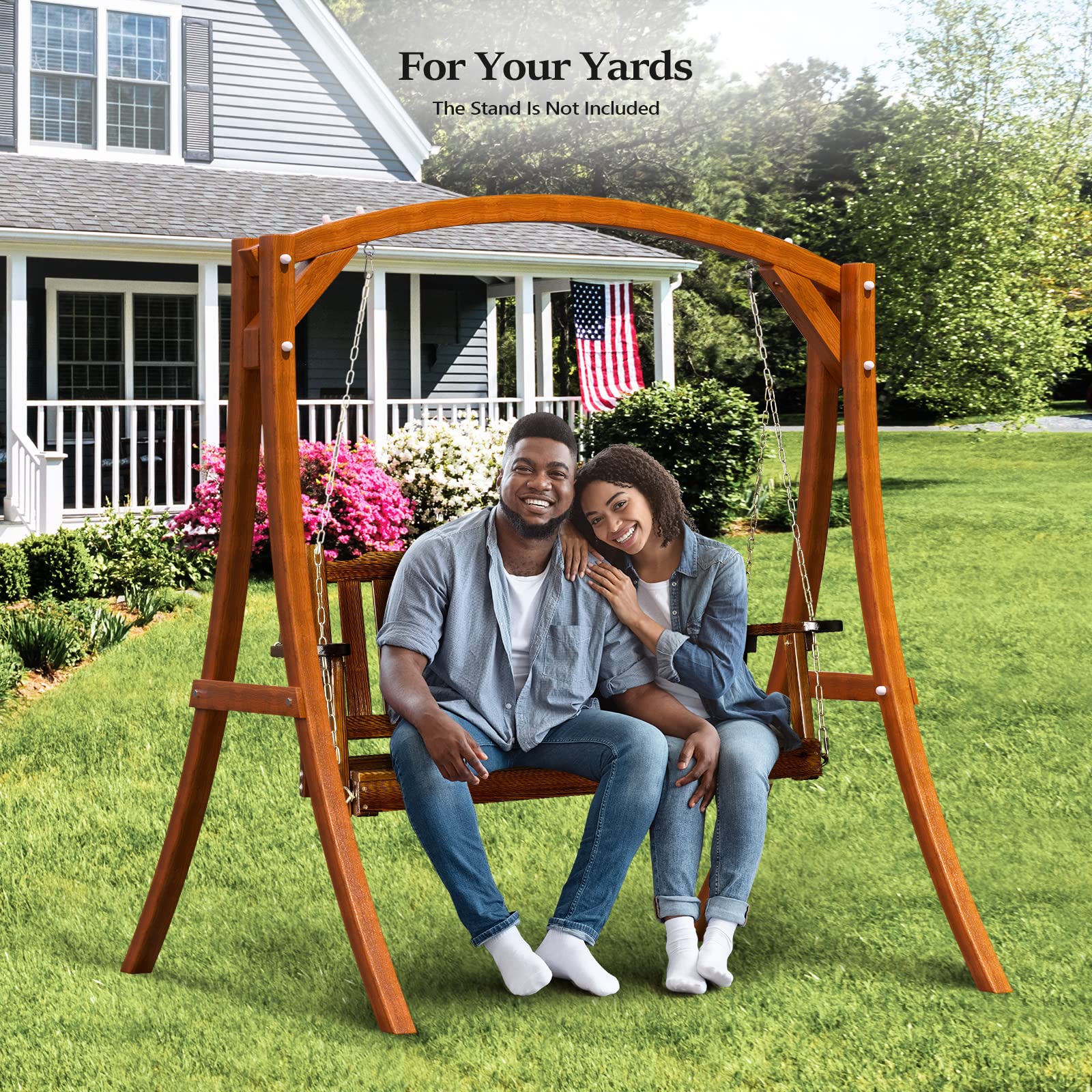 VINGLI Upgraded Heavy Duty 880 LBS Capacity 4 FT Patio Swing - Solid Fir Wood Porch Swing with Rustic Design for Outdoor Garden, Yard, Balcony, or Tree - Perfect for Relaxing, Lounging, and Enjoying Nature