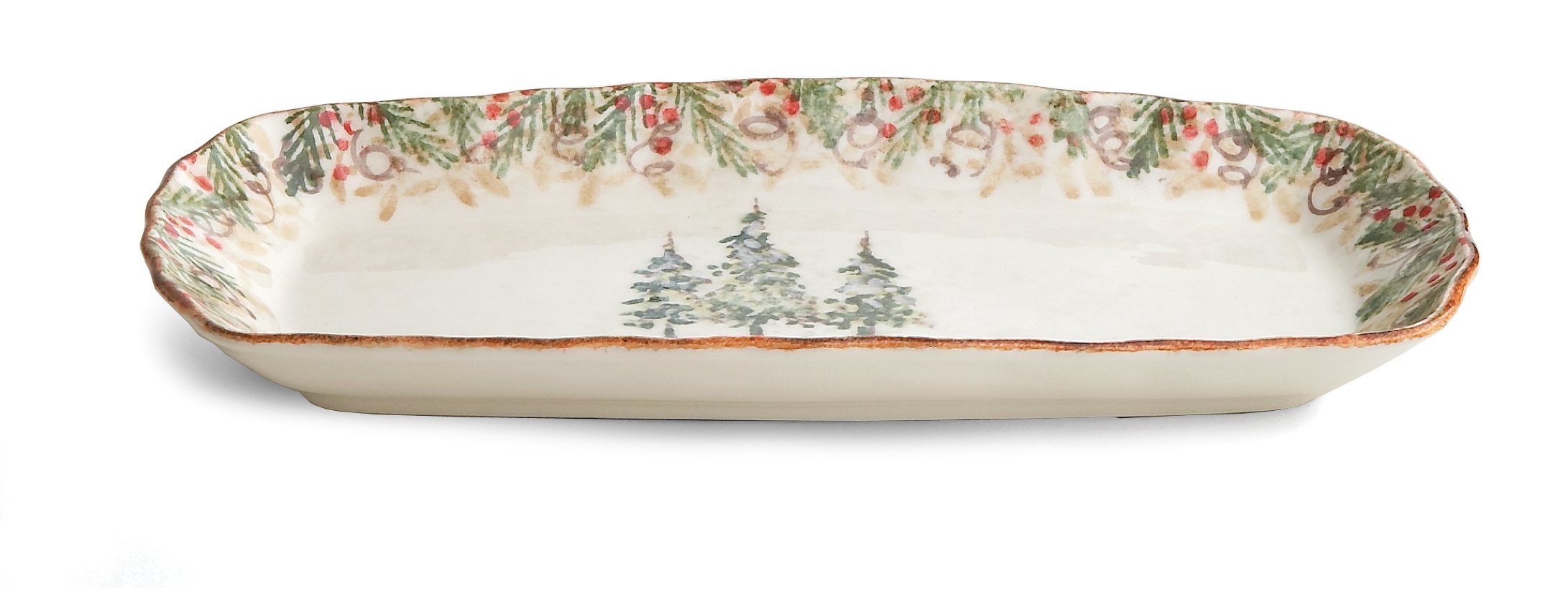 Cream Natale Rectangular Tray - Perfect for Holiday Serving