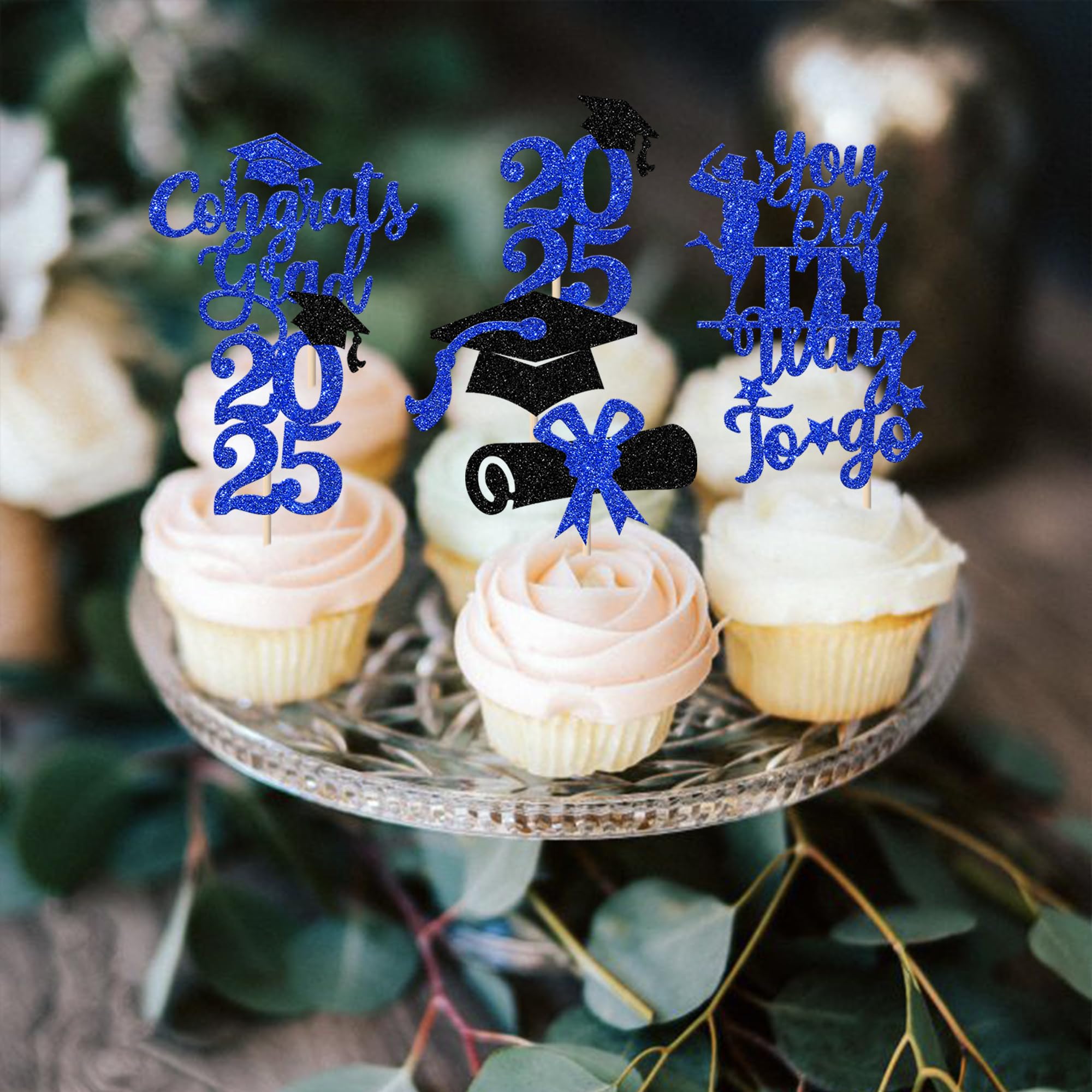 24 Pack Lawyer 2025 Graduation Cupcake Toppers - Glitter Class of 2025 Grad Cap Law School Survivor Cupcake Picks - Perfect for 2025 Lawyer Graduation Party, Cake Decorations & Supplies in Blue - Ideal for Law School Graduation Celebrations, Office Parties & Dessert Table Decor