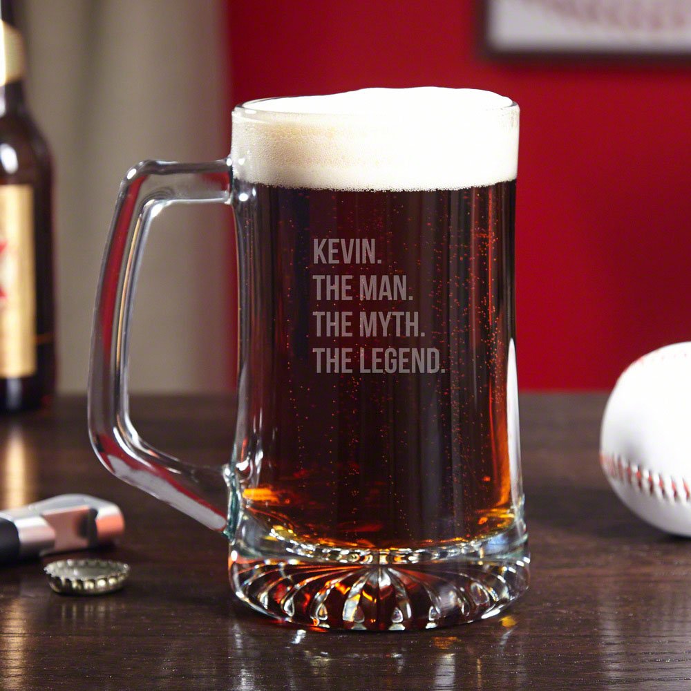 Personalized Custom Beer Mug - The Man The Myth The Legend Engraved Pint Glass - Perfect for Gifts, Parties & Home Bar Decor