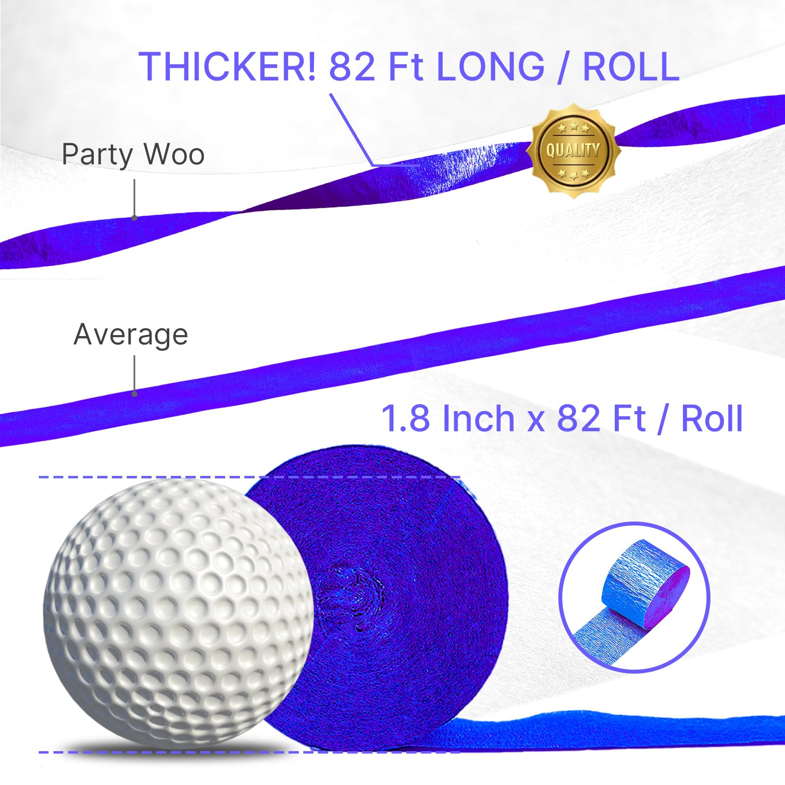 PartyWoo 8 Rolls Crepe Paper Streamers (656ft Total) - Royal Blue Party Decorations for Birthdays, Weddings & Events | 1.8