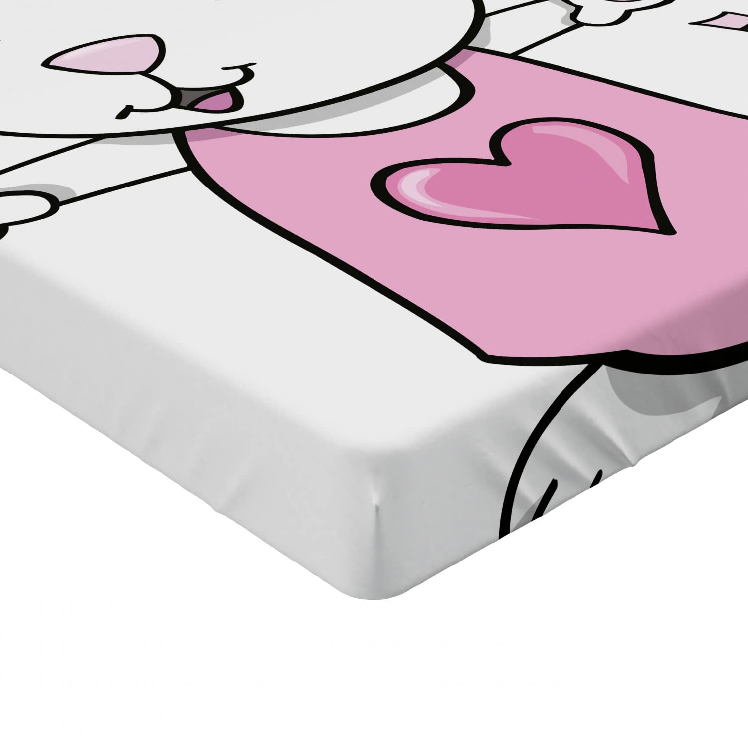 Ambesonne Bunny Fitted Sheet - Rock Star Rabbit Animal Design with Music Notes, Humor Heart Cartoon Pattern, Deep Pocket Full Size Bed Cover in Pale Pink & Yellow for Kids' Bedroom or Dorm Room
