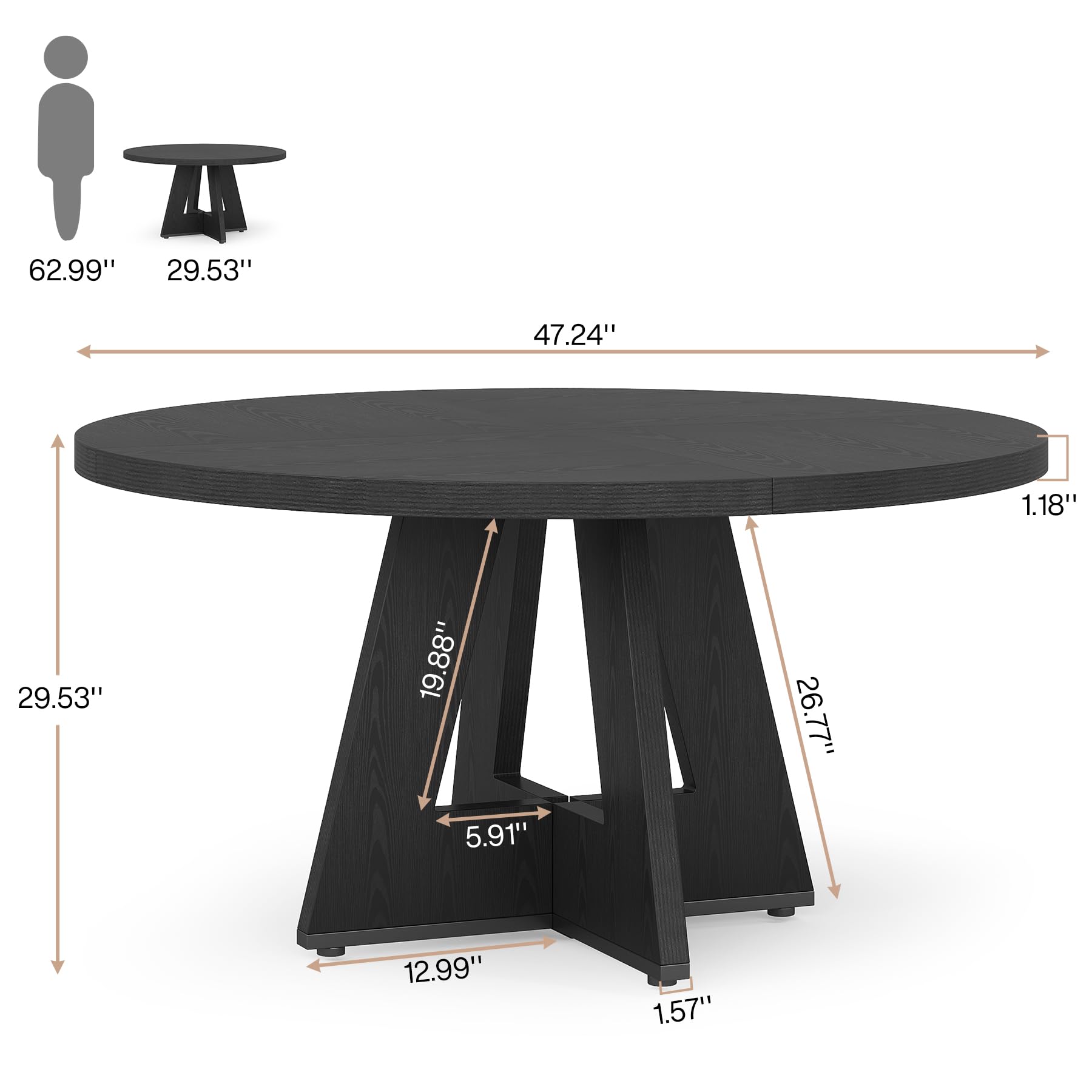 Tribesigns 47 Inch Round Farmhouse Dining Table - Rustic Wooden Dinner Table for 4, Perfect for Home Dining Room & Living Room | Ideal for Family Meals, Entertaining Guests & Small Space Decor (Black)
