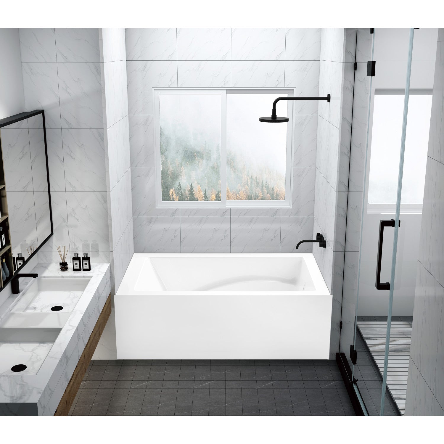 Aqua Eden 48 Inch Acrylic Rectangular 3 Wall Alcove Bathtub - Right Hand Drain, Anti-Skid Surface, Glossy White | Perfect for Small Bathrooms, Spa Relaxation & Modern Home Decor