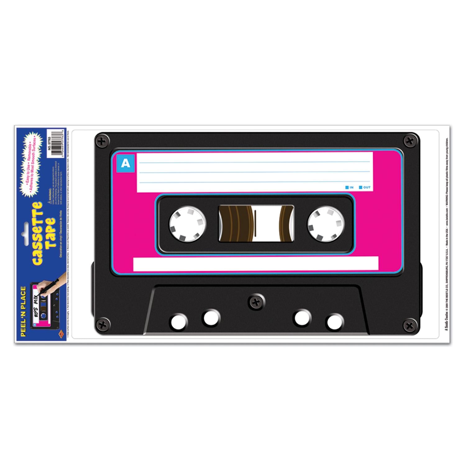 12 Pack Beistle Cassette Tape Peel & Stick Wall Decals - Retro Music Party Decor for 80s Theme, Birthday & Dance Events