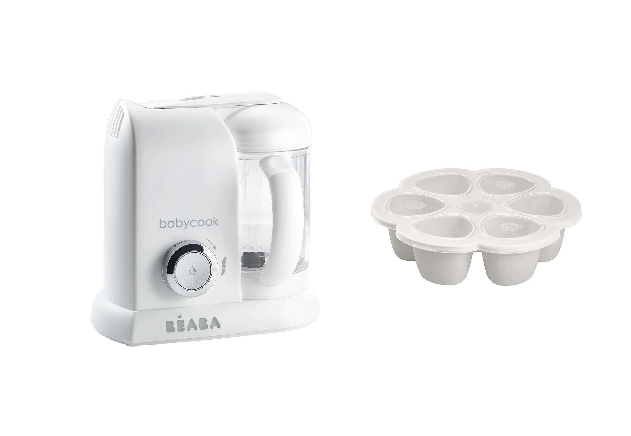 BEABA Babycook Solo White Baby Food Maker & Silicone Multiportion Tray - Perfect for Homemade Purees, Meal Prep, and On-the-Go Feeding