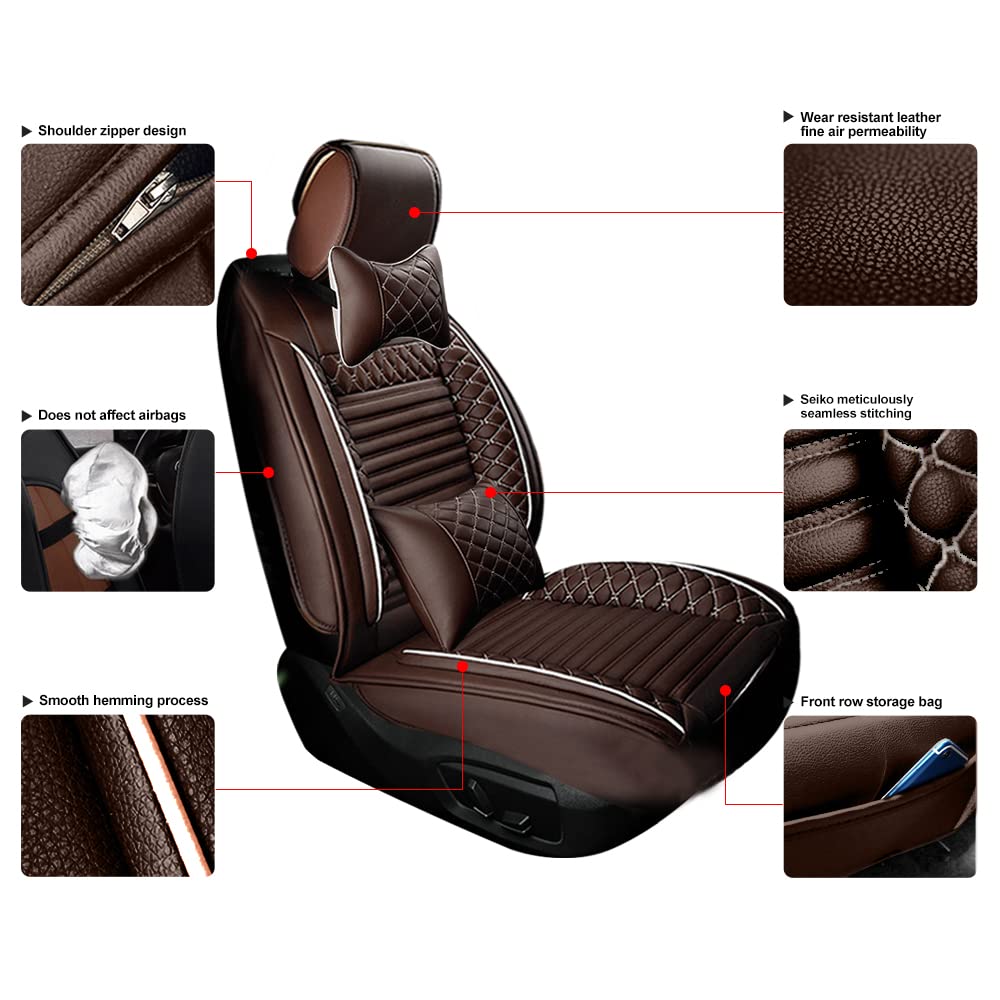 Premium PU Leather Car Seat Covers for Mercedes-Benz CL/CLA/CLK/CLS/ML/GL/GLA/GLC/GLE/GLK/GLS/SL - 5-Seat Luxury Needlework Cushion Set (Brown) | Perfect for Road Trips, Daily Commutes & Interior Protection