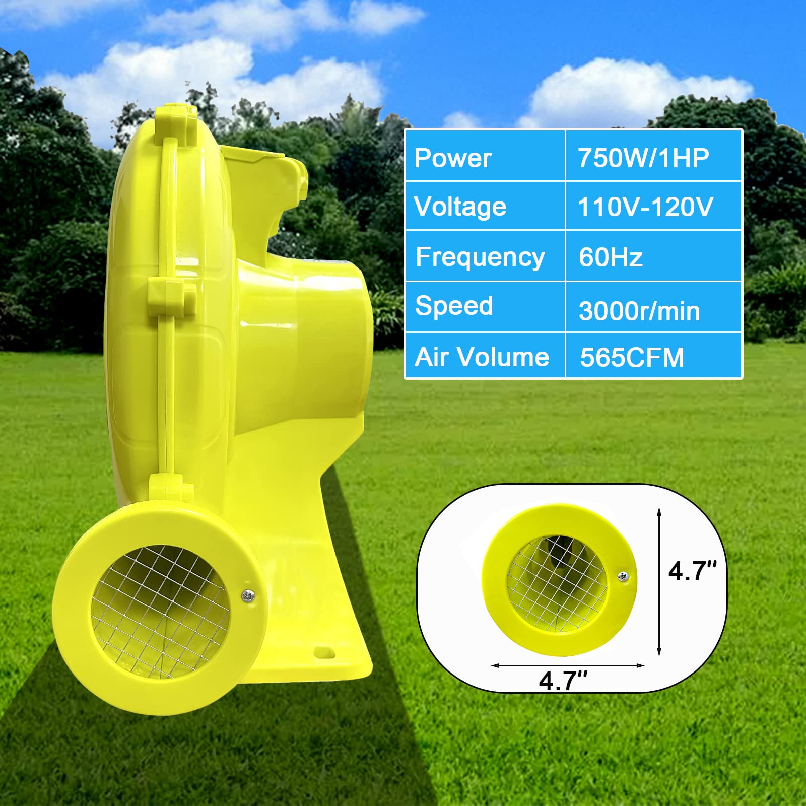750W Inflatable Air Blower - 1HP High Power Bounce House Blower for Water Slides, Air Sofas, Paint Booths | Outdoor Electric Air Pump Fan for Parties, Carnivals & Backyard Fun
