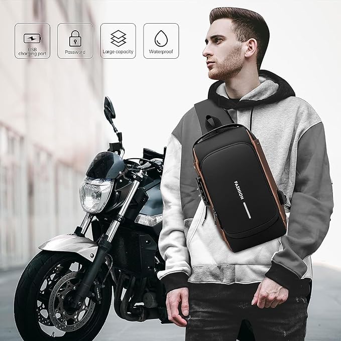 Anti-Theft Crossbody Backpack for Men & Women - Waterproof Sling Bag with USB Charging Port & Lock - Perfect for Travel, Hiking, Gym & Daily Use