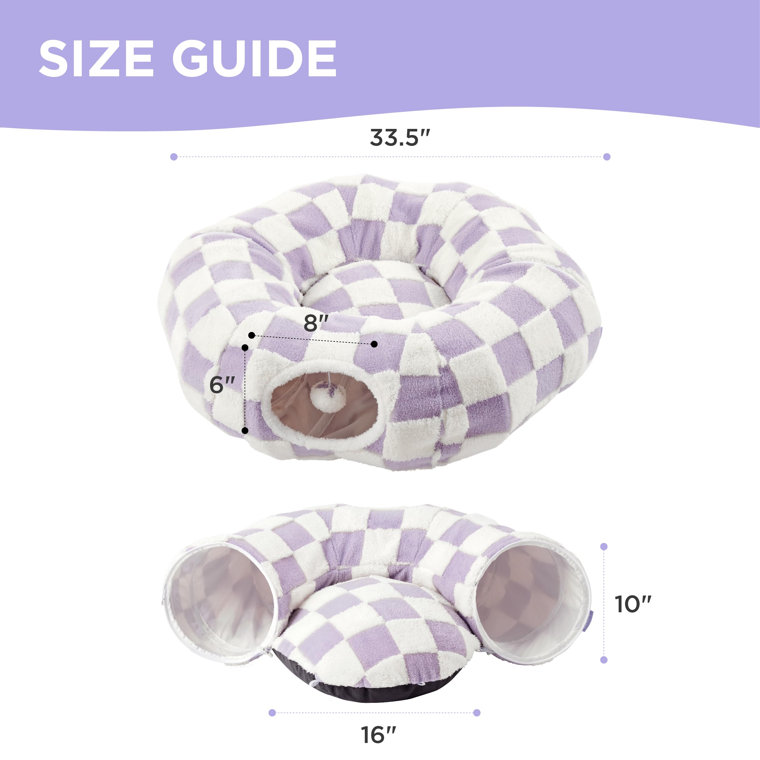 Lesure Cat Tunnel Bed for Indoor Cats - Washable Donut Tunnel with Cushion, Round Peekaboo Hideaway Toy for Kittens, Puppies & Rabbits (Purple) - Perfect for Playtime, Napping & Indoor Pet Adventures
