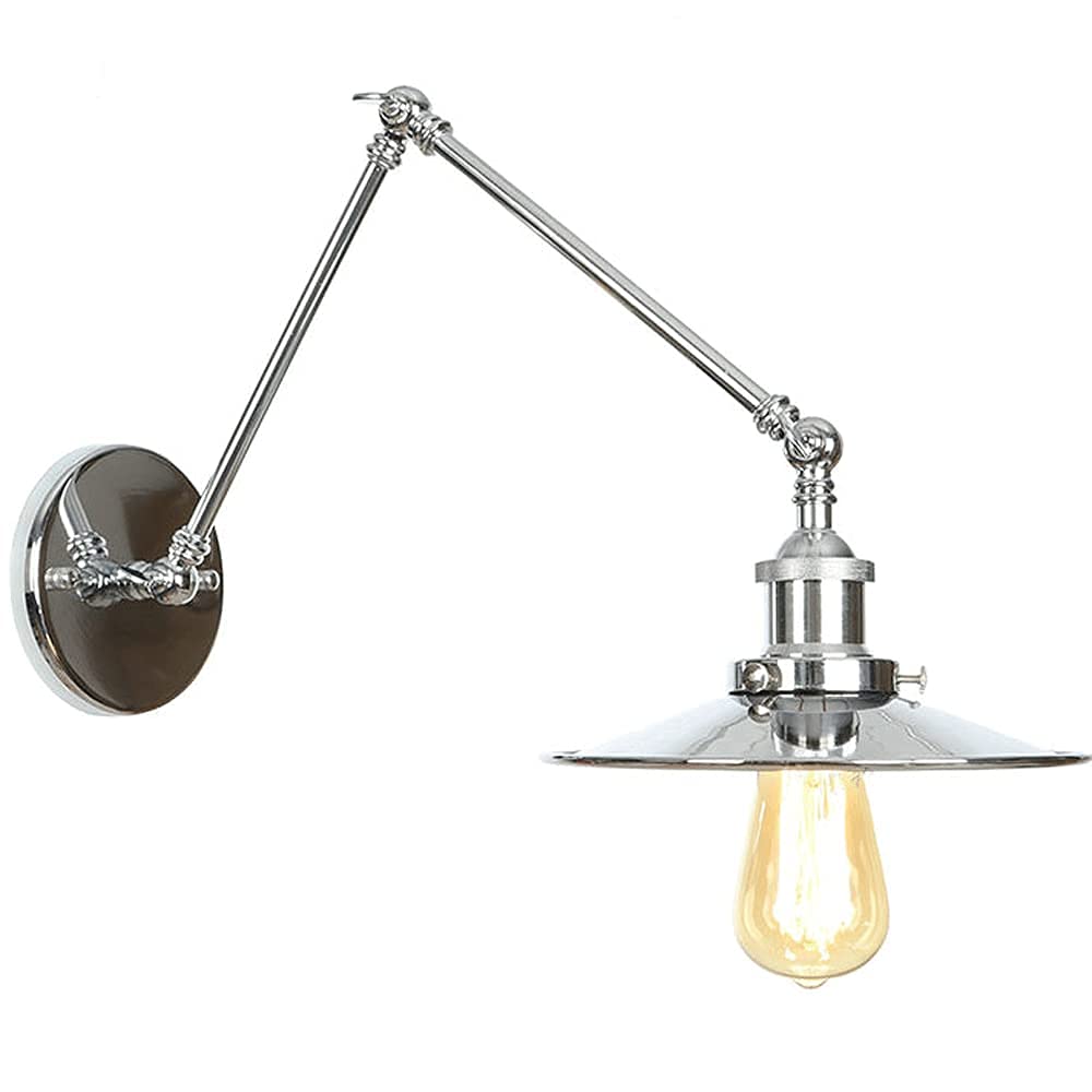 Adjustable Swing Arm Wall Lamp with E27 Holder - Silver Industrial Reading Light for Bedroom, Living Room & Corridor - Perfect for Bedside, Window & Indoor Wall Lighting