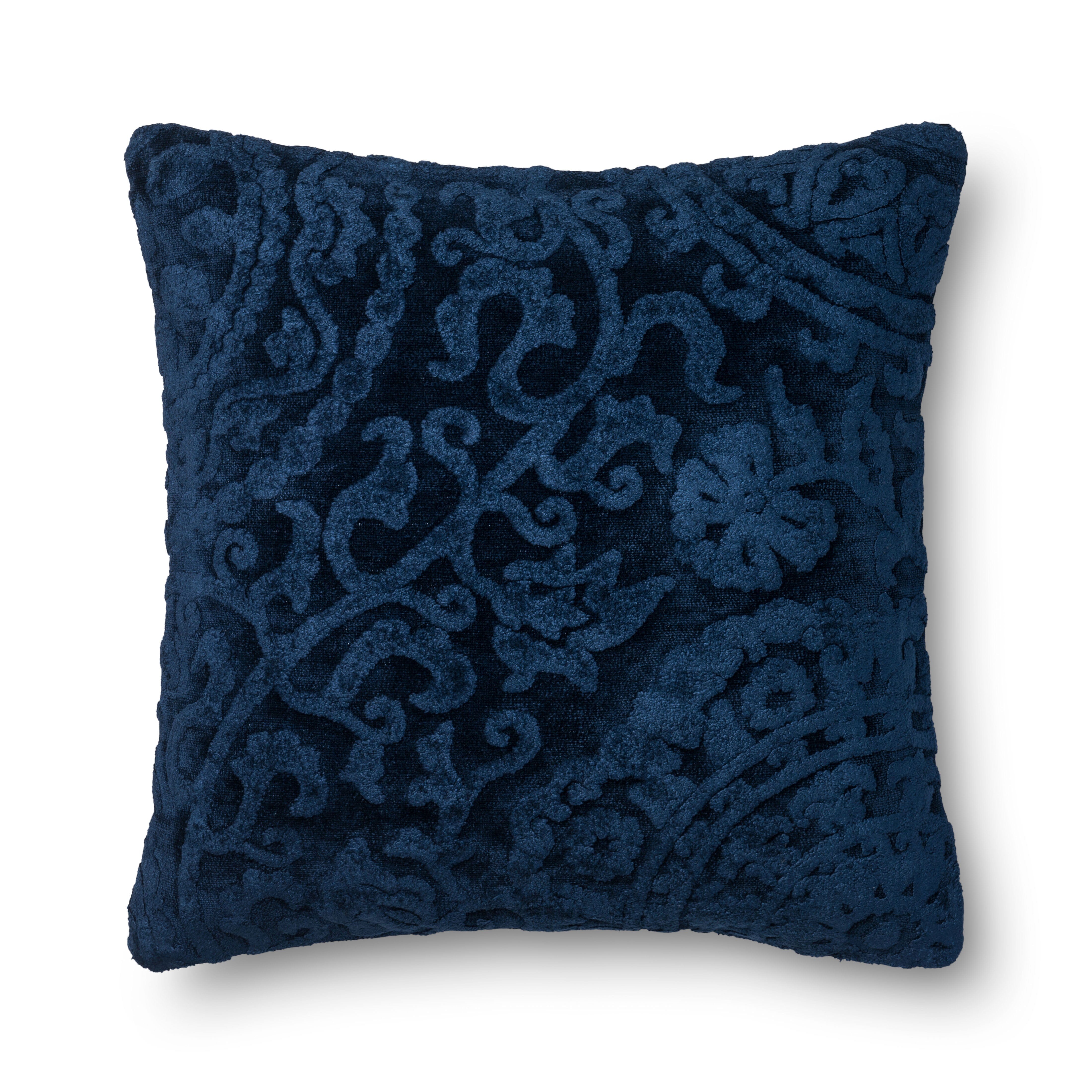 Loloi Decorative Throw Pillow Cover - Indigo Blue Cotton Square Cushion for Sofa, Bed & Home Decor | Boho Chic Living Room Accent