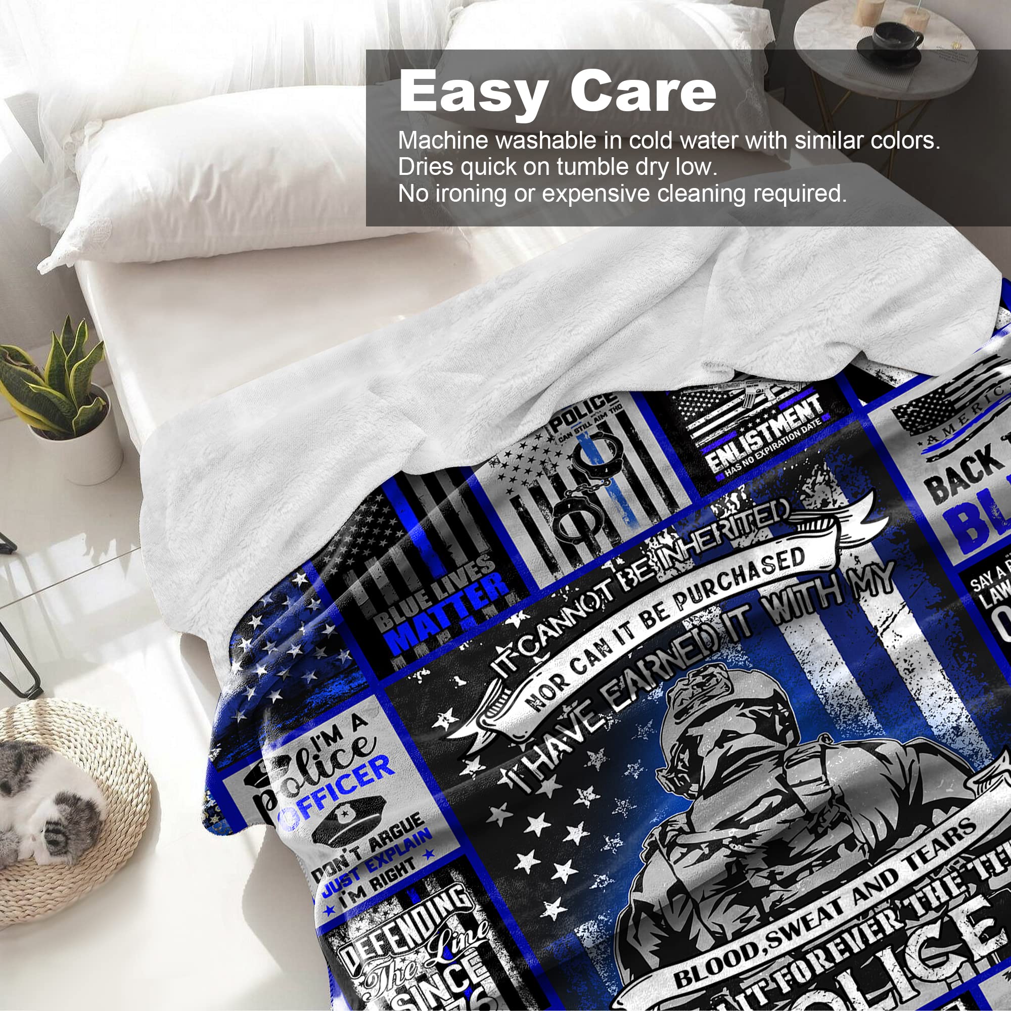 Thin Blue Line Flag Fleece Blanket - Super Soft & Warm 60x80 Inch Throw for Couch, Bed, Sofa - Perfect for Police Supporters & Home Comfort | USA Made