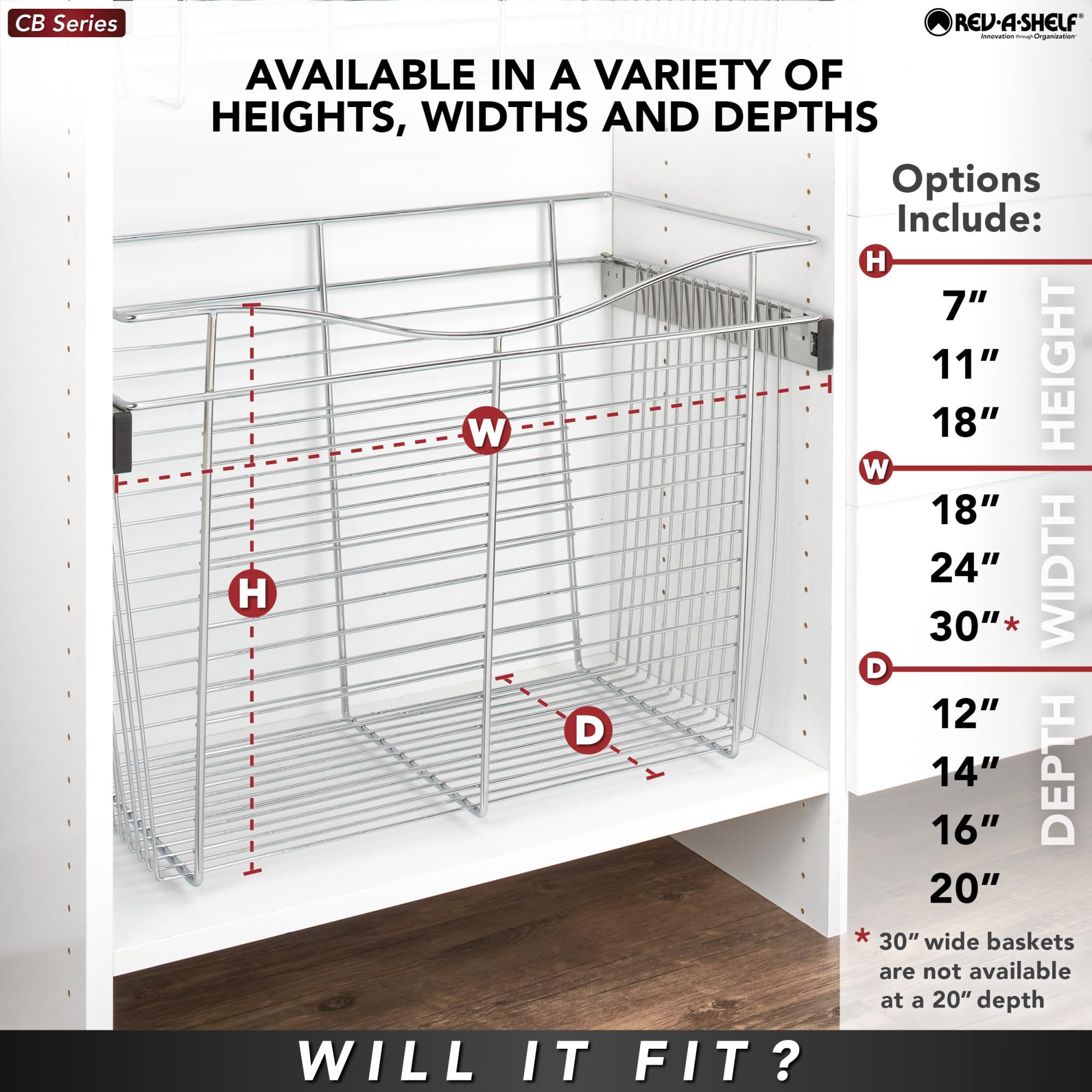 Rev-A-Shelf CB-242011CR-1 Chrome Closet Pull-Out Basket - Space Saving Organizer for Bedroom, Bathroom & Closet Storage